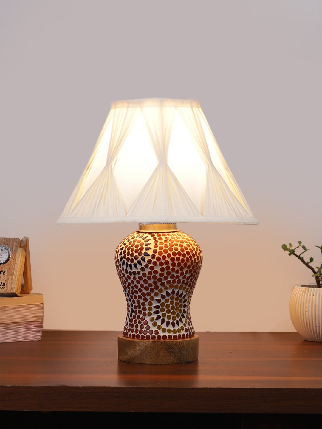 Ambika Home Multicolor Cotton Mosaic Glass Table Lamp | Decorative Bedside Lamp for Bedroom, Living Room, Hall, Hotel, Café, Restaurant, Office & Study Room | E27 Compatible - Image 2