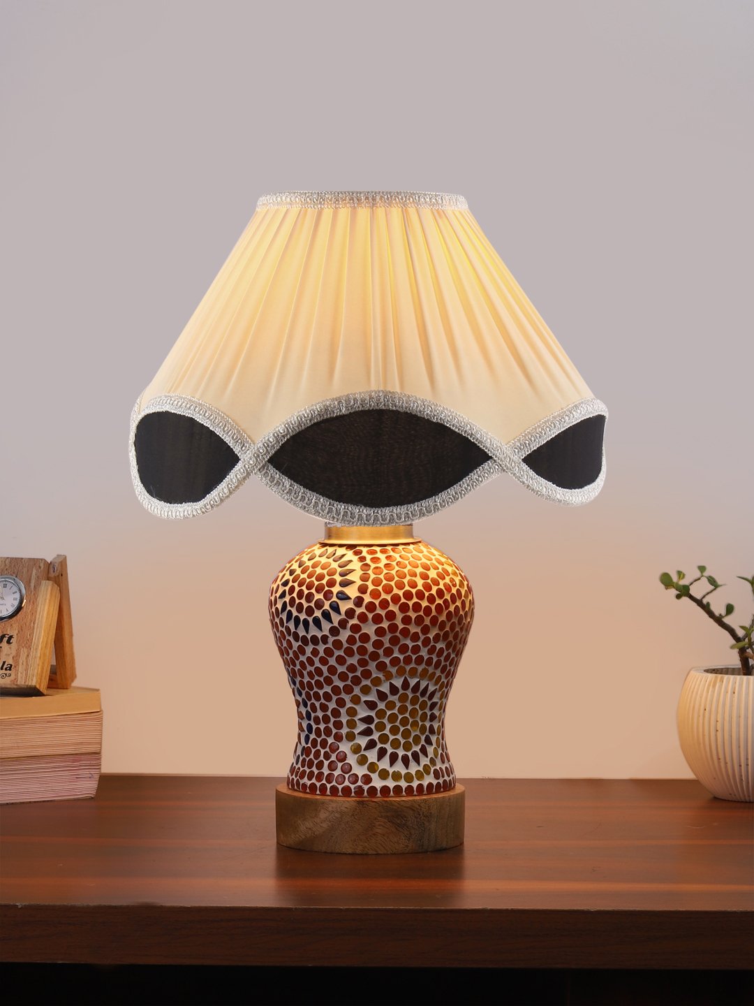 Ambika Home Multicolor Jute Mosaic Glass Table Lamp | Decorative Bedside Lamp for Bedroom, Living Room, Hall, Hotel, Café, Restaurant, Office & Study Room | E27 Compatible - Image 2