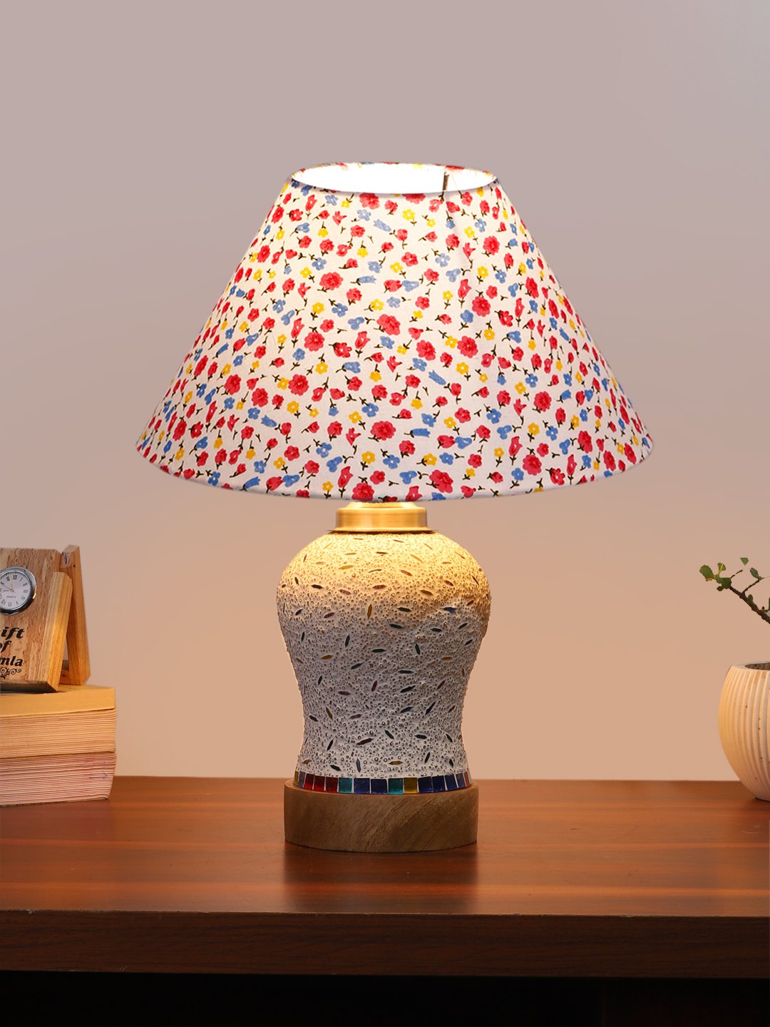 Ambika Home Multicolor Cotton Mosaic Glass Table Lamp | Decorative Bedside Lamp for Bedroom, Living Room, Hall, Hotel, Café, Restaurant, Office & Study Room | E27 Compatible - Image 2