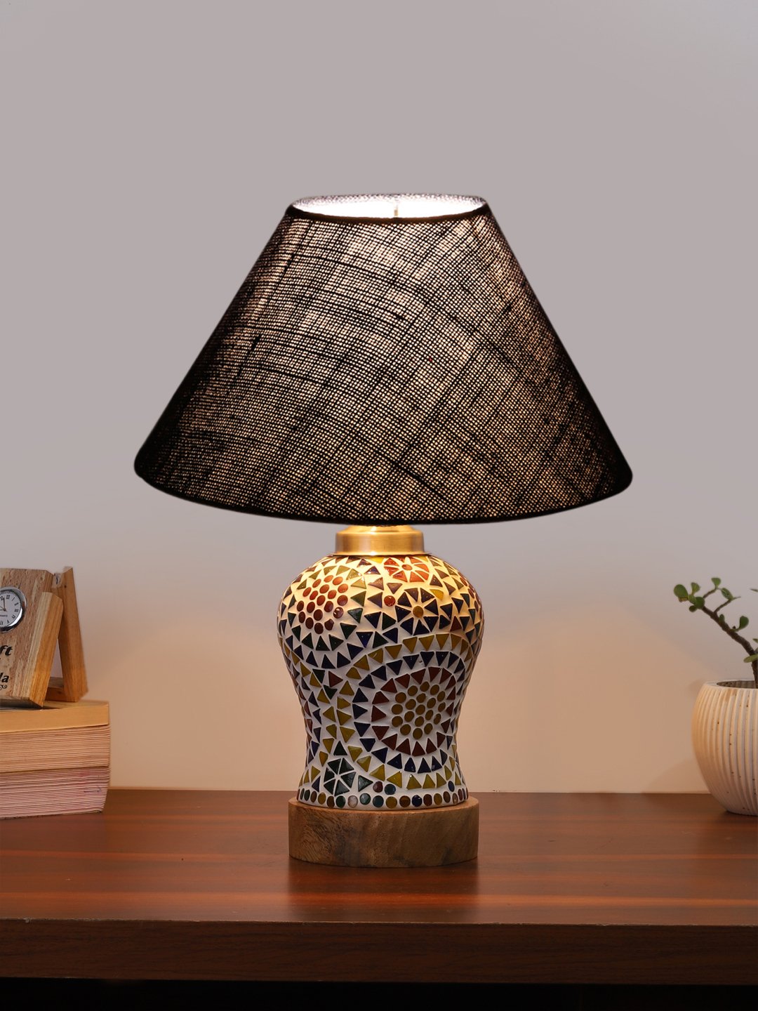 Ambika Home Blue Jute Mosaic Glass Table Lamp | Decorative Bedside Lamp for Bedroom, Living Room, Hall, Hotel, Café, Restaurant, Office & Study Room | E27 Compatible - Image 2