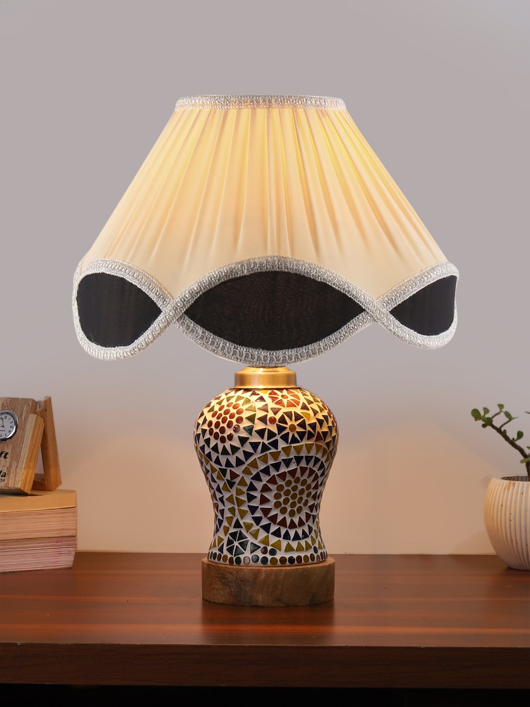 Ambika Home Multicolor Jute Mosaic Glass Table Lamp | Decorative Bedside Lamp for Bedroom, Living Room, Hall, Hotel, Café, Restaurant, Office & Study Room | E27 Compatible - Image 2
