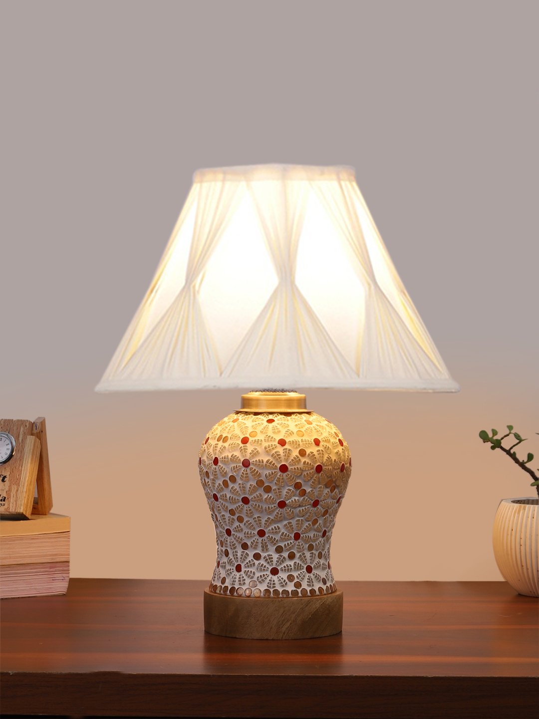 Ambika Home Multicolor Cotton Mosaic Glass Table Lamp | Decorative Bedside Lamp for Bedroom, Living Room, Hall, Hotel, Café, Restaurant, Office & Study Room | E27 Compatible - Image 2
