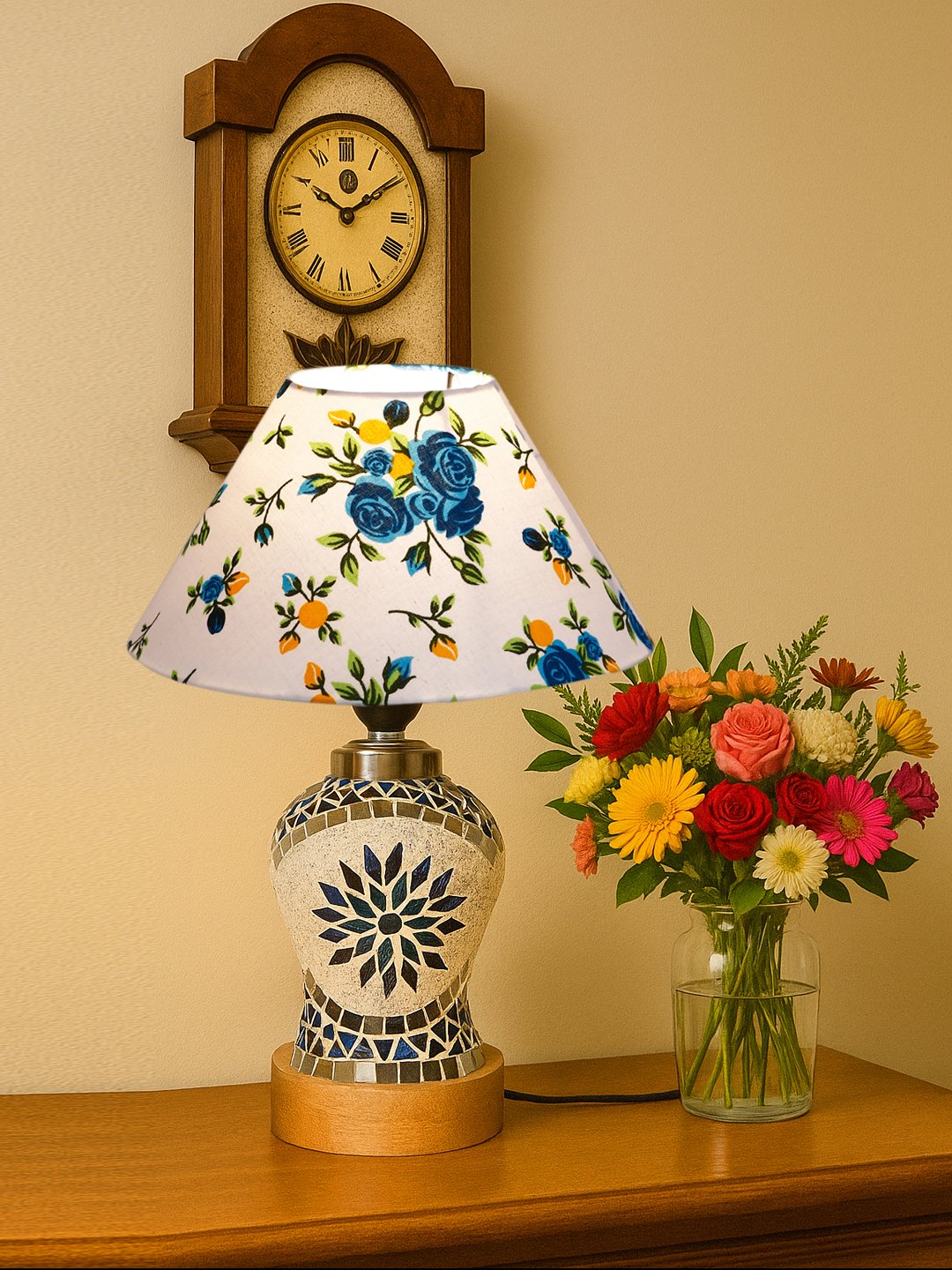 Ambika Home Multicolor Cotton Mosaic Glass Table Lamp | Decorative Bedside Lamp for Bedroom, Living Room, Hall, Hotel, Café, Restaurant, Office & Study Room | E27 Compatible - Image 2