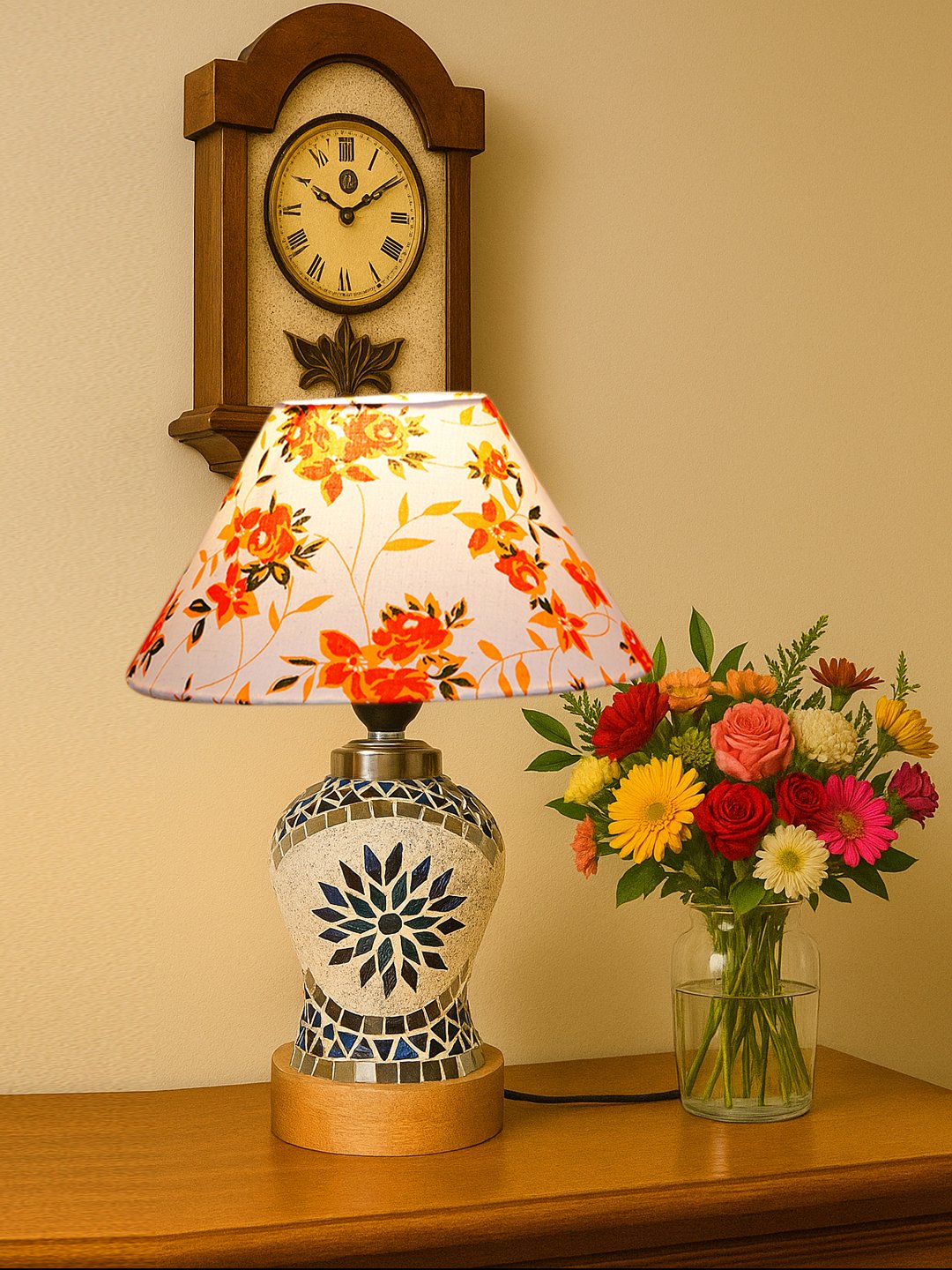 Ambika Home Multicolor Cotton Mosaic Glass Table Lamp | Decorative Bedside Lamp for Bedroom, Living Room, Hall, Hotel, Café, Restaurant, Office & Study Room | E27 Compatible - Image 2