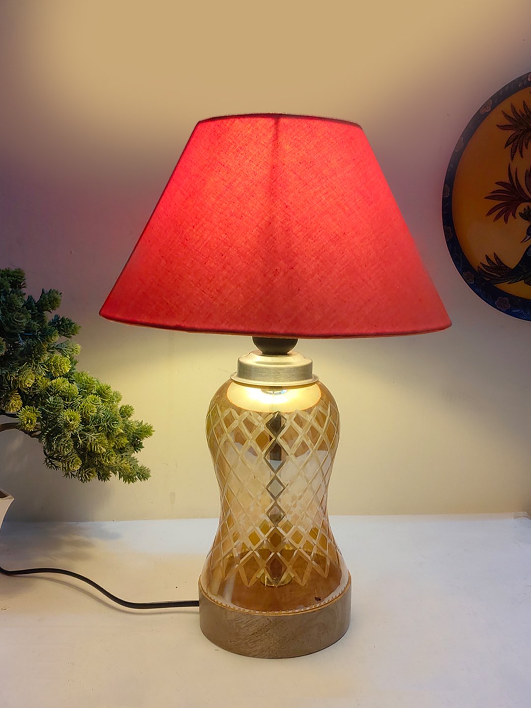 Ambika Home Orange Cotton Lavender Glass Table Lamp | Decorative Bedside Lamp for Bedroom, Living Room, Hall, Hotel, Café, Restaurant, Office & Study Room | E27 Compatible - Image 2