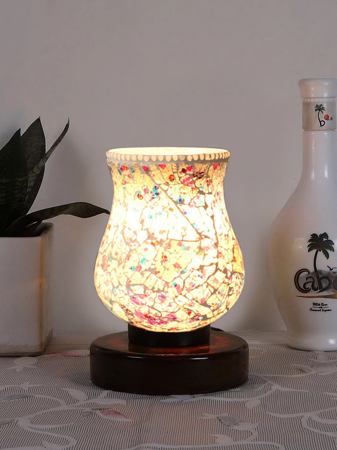 Ambika Home Elara Mosaic Multicolor Mosaic Glass Table Lamp with Wooden Base | Premium Bedside Lamp for Bedroom, Living Room, Hall, Hotel, Café, Restaurant & Office | E27 Compatible - Image 2