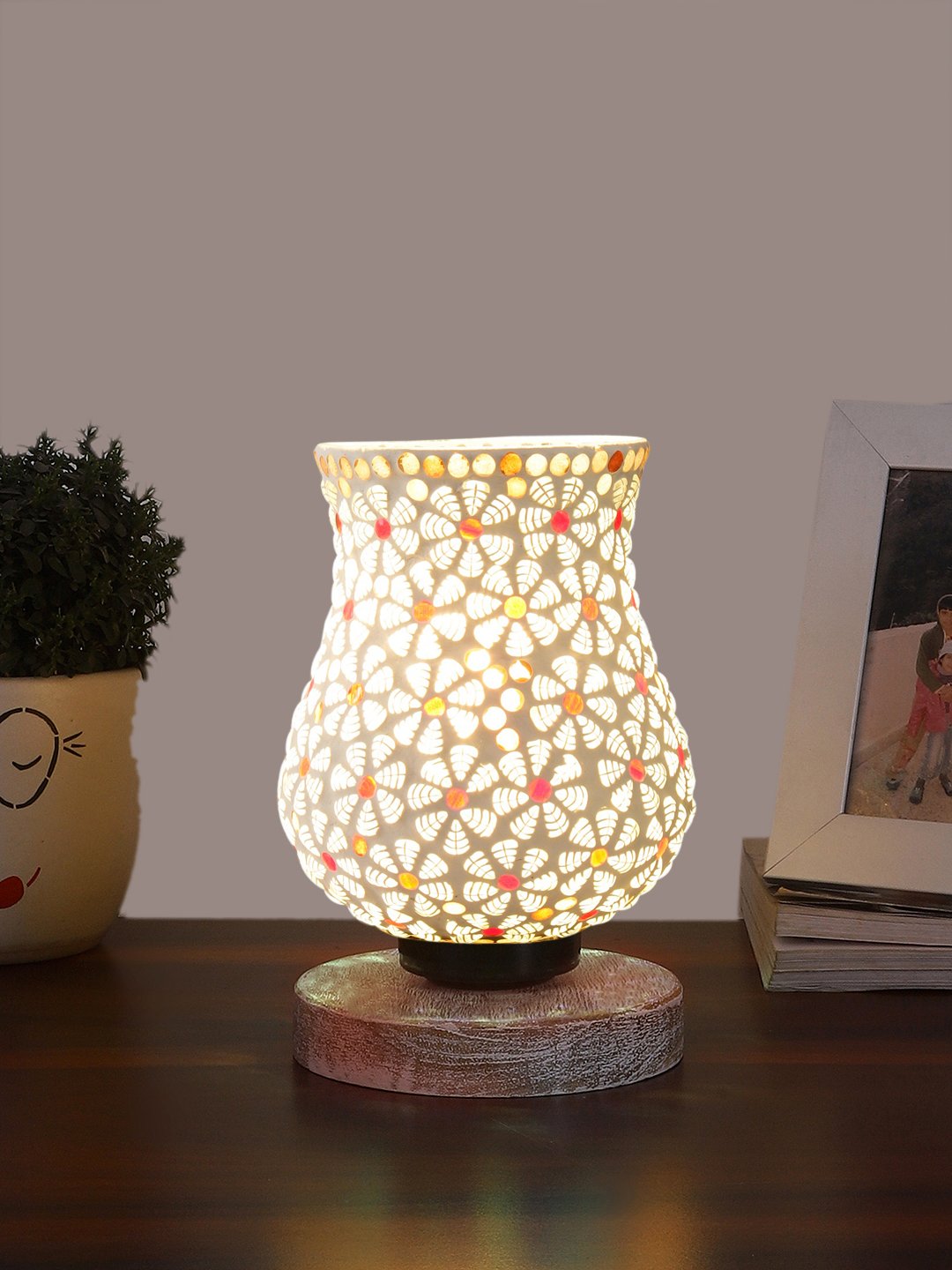 Ambika Home Aurora Mosaic Multicolor Mosaic Glass Table Lamp with Wooden Base | Premium Bedside Lamp for Bedroom, Living Room, Hall, Hotel, Café, Restaurant & Office | E27 Compatible - Image 2