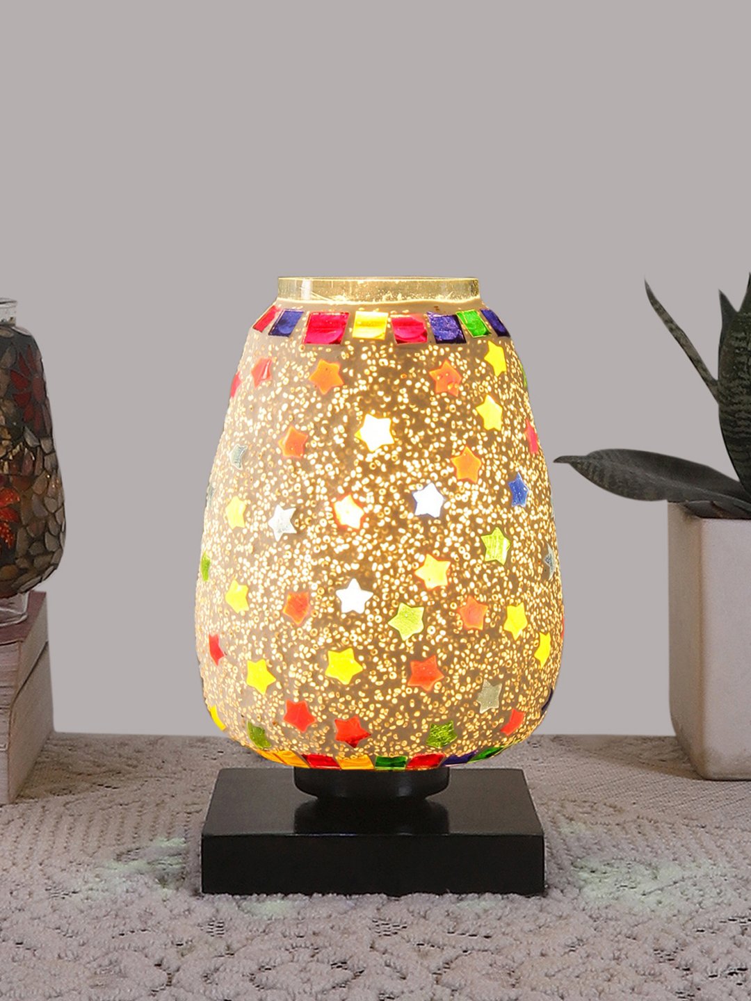 Ambika Home Solara Mosaic Multicolor Mosaic Glass Table Lamp with Wooden Base | Premium Bedside Lamp for Bedroom, Living Room, Hall, Hotel, Café, Restaurant & Office | E27 Compatible - Image 2