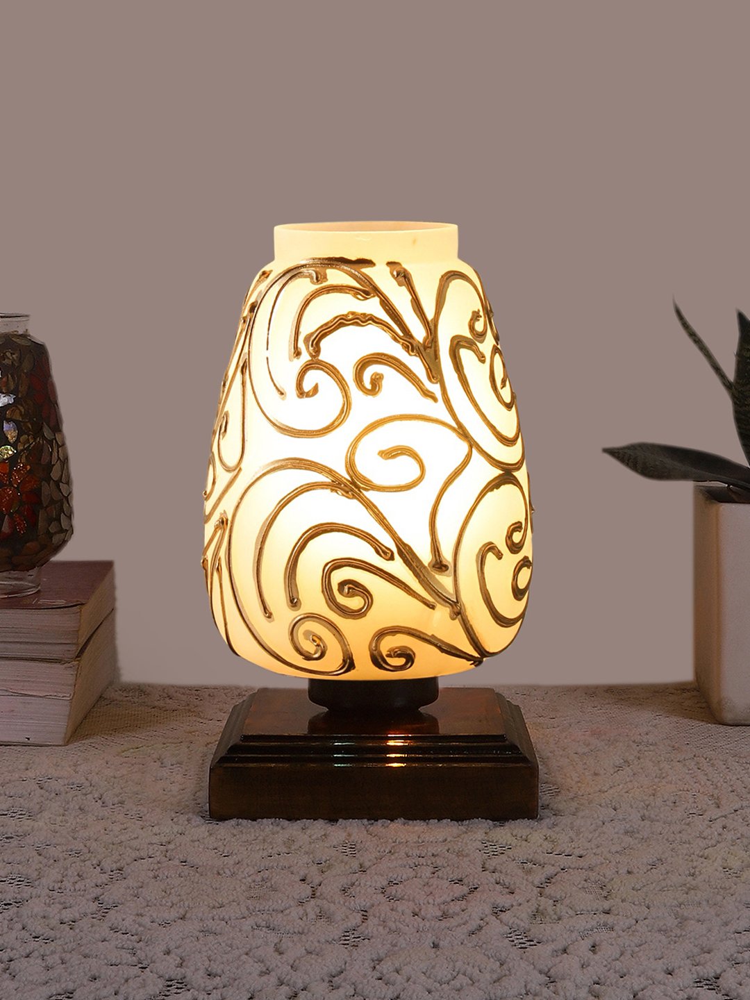 Ambika Home Bohemia Mosaic Multicolor Mosaic Glass Table Lamp with Wooden Base | Premium Bedside Lamp for Bedroom, Living Room, Hall, Hotel, Café, Restaurant & Office | E27 Compatible - Image 2