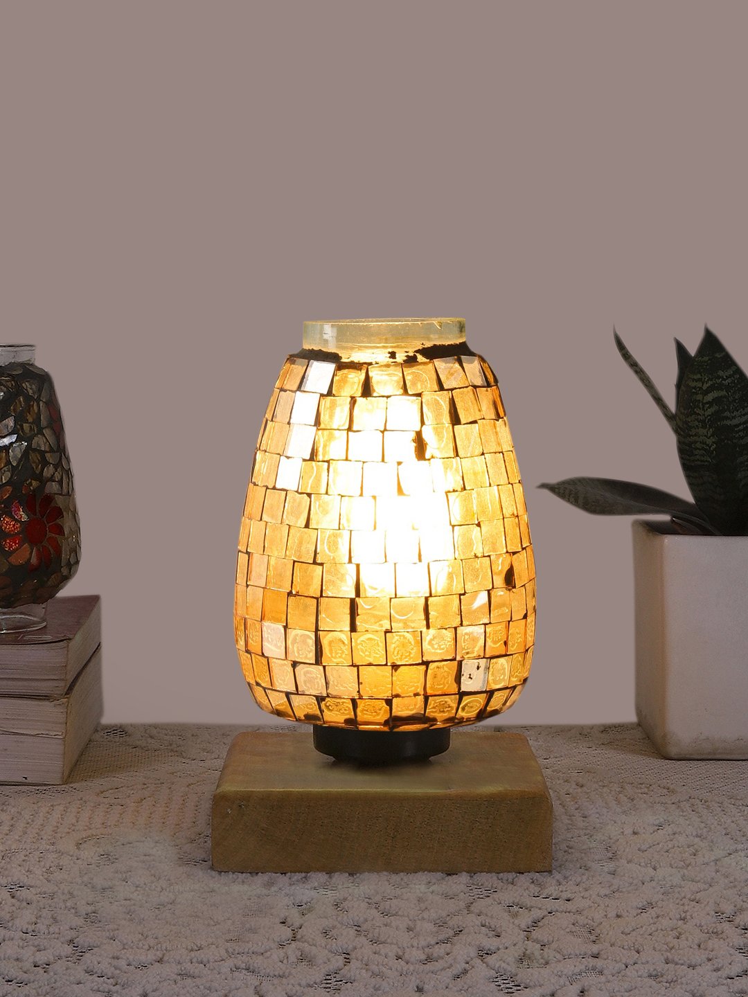 Ambika Home Bohemia Mosaic Multicolor Mosaic Glass Table Lamp with Wooden Base | Premium Bedside Lamp for Bedroom, Living Room, Hall, Hotel, Café, Restaurant & Office | E27 Compatible - Image 2