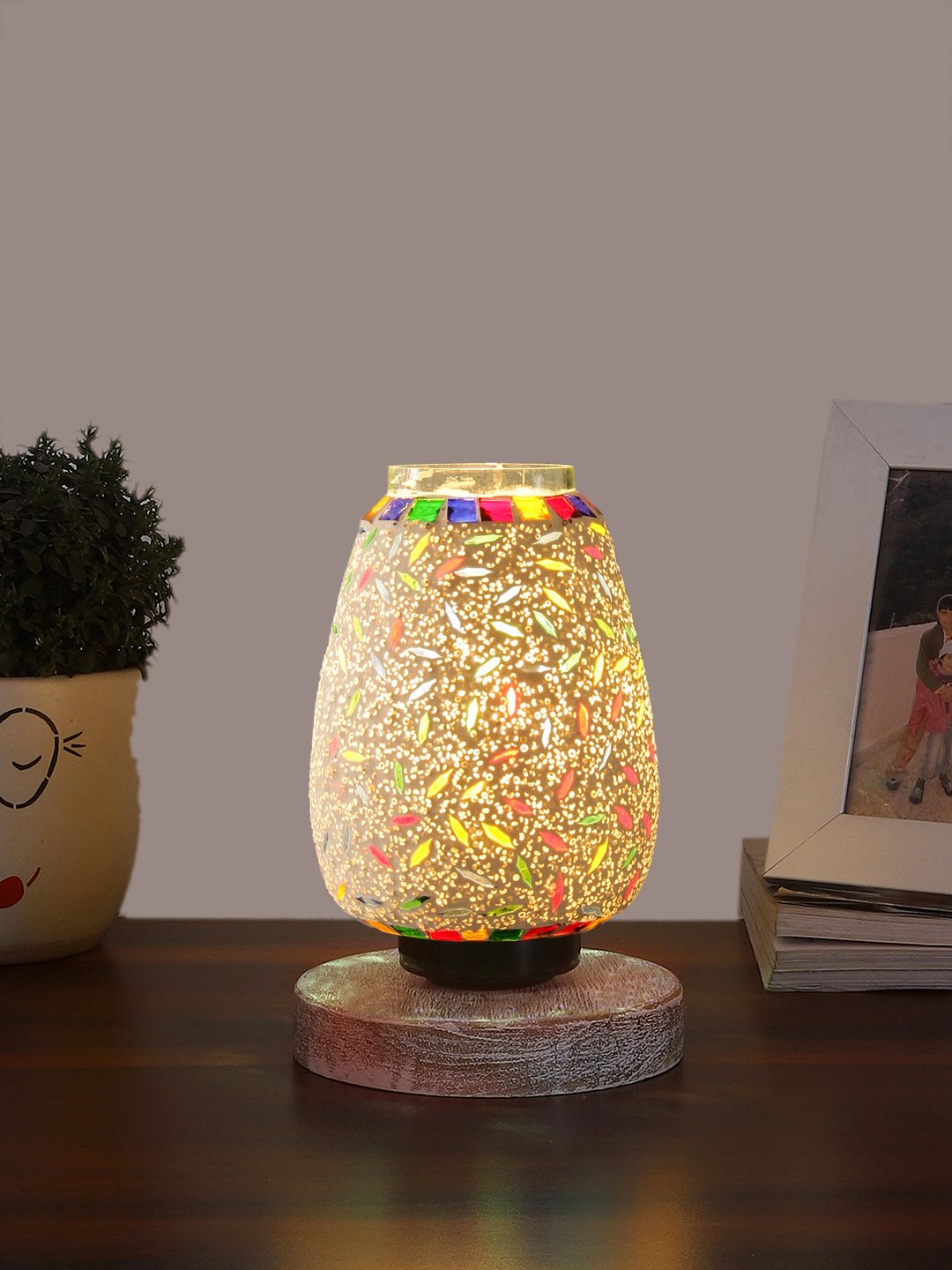 Ambika Home Royale Mosaic Multicolor Mosaic Glass Table Lamp with Wooden Base | Premium Bedside Lamp for Bedroom, Living Room, Hall, Hotel, Café, Restaurant & Office | E27 Compatible - Image 2