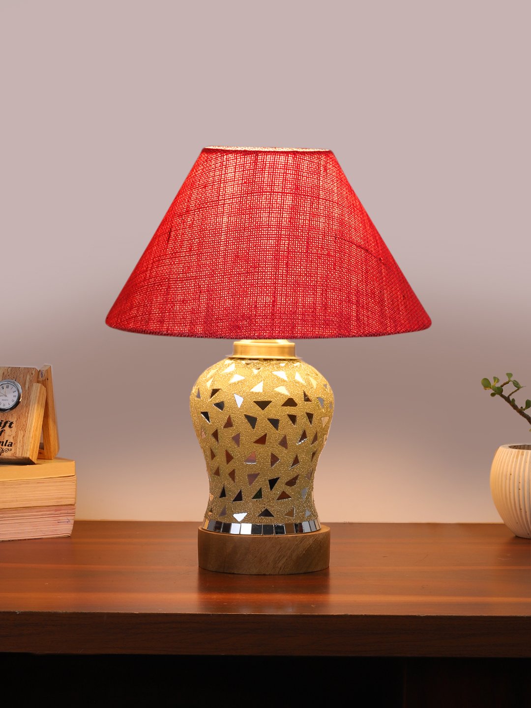 Ambika Home Pink Jute Mosaic Glass Table Lamp | Decorative Bedside Lamp for Bedroom, Living Room, Hall, Hotel, Café, Restaurant, Office & Study Room | E27 Compatible - Image 2