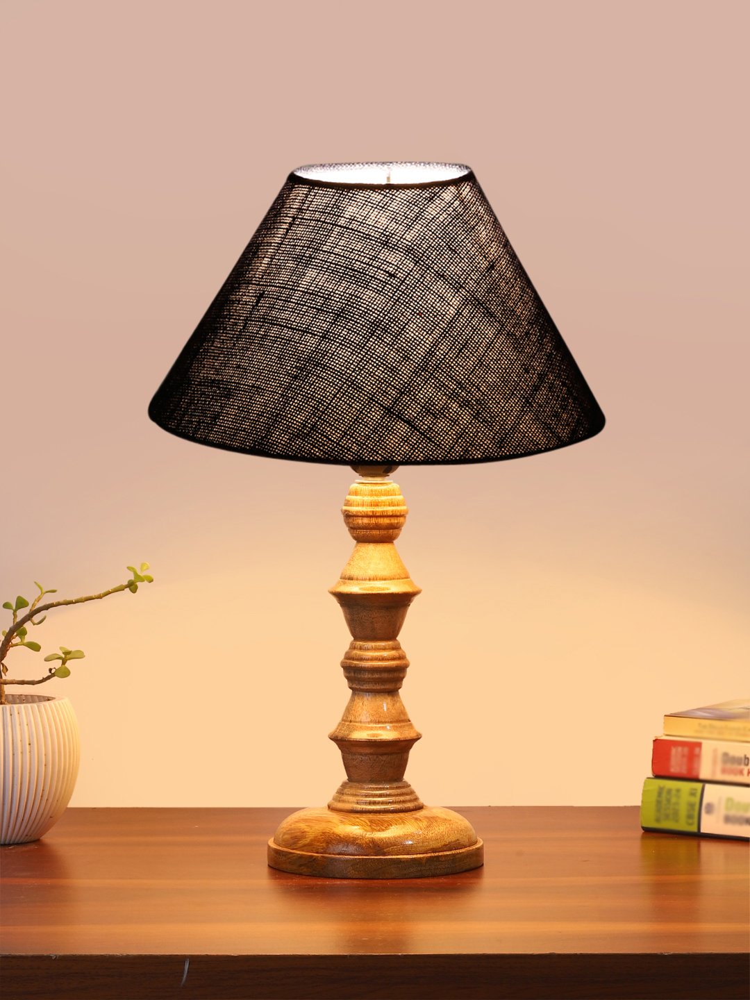 Ambika Home Blue Jute Wooden Table Lamp | Decorative Bedside Lamp for Bedroom, Living Room, Hall, Hotel, Café, Restaurant, Office & Study Room | E27 Compatible - Image 2