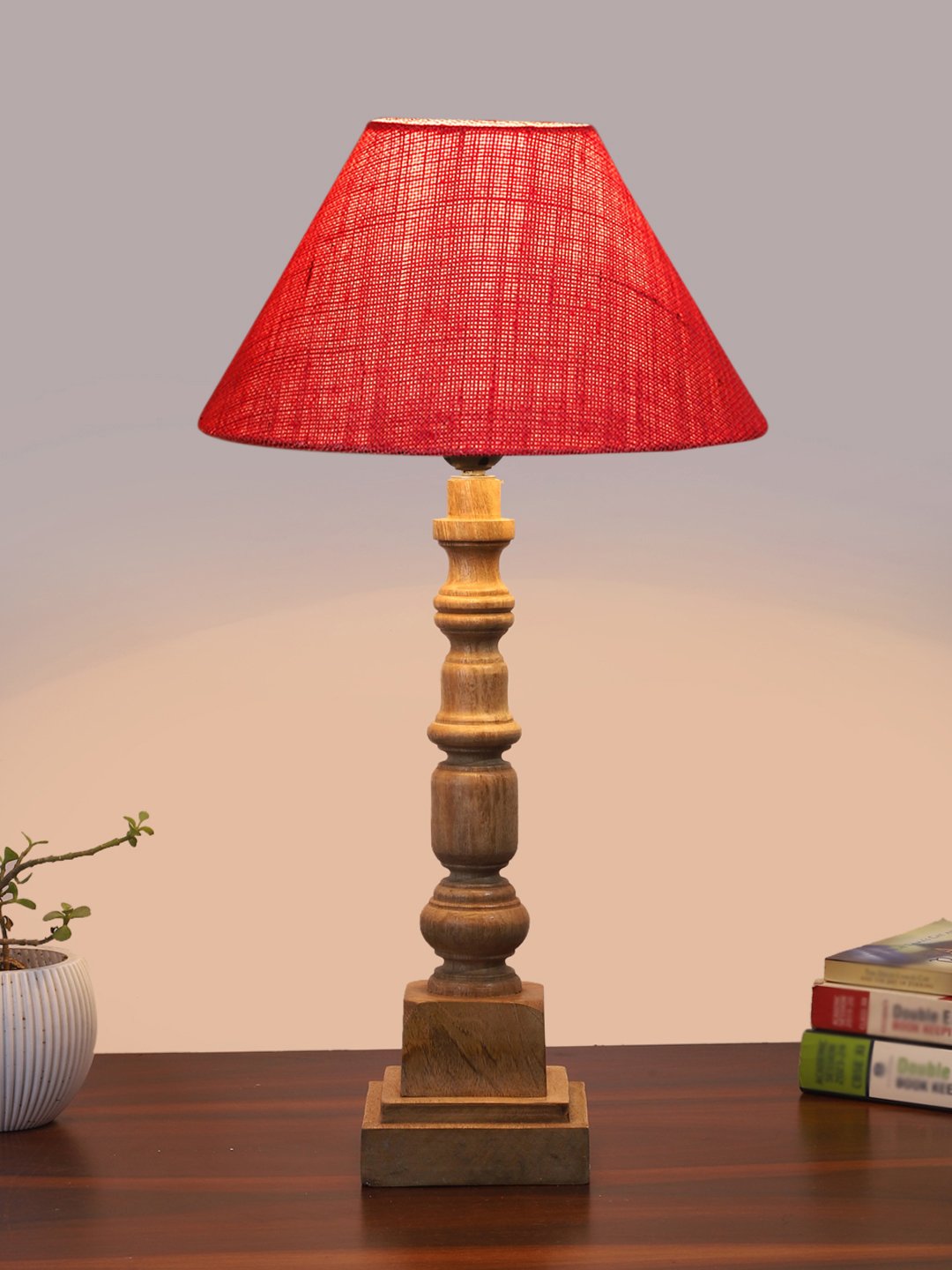 Ambika Home Pink Jute Wooden Table Lamp | Decorative Bedside Lamp for Bedroom, Living Room, Hall, Hotel, Café, Restaurant, Office & Study Room | E27 Compatible - Image 2