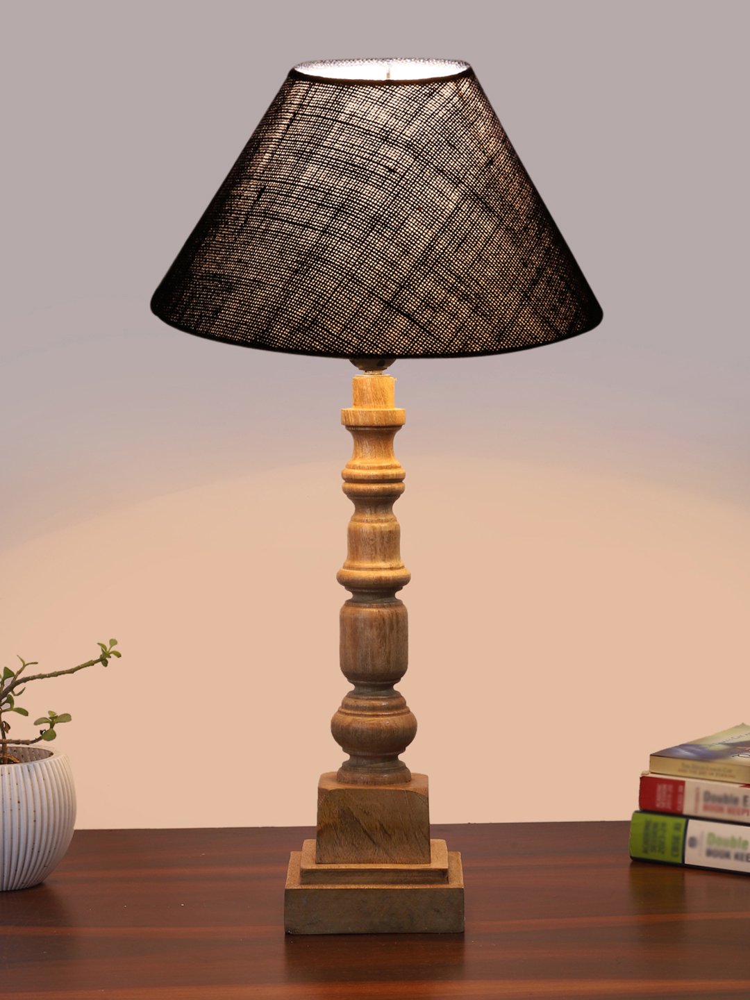 Ambika Home Blue Jute Wooden Table Lamp | Decorative Bedside Lamp for Bedroom, Living Room, Hall, Hotel, Café, Restaurant, Office & Study Room | E27 Compatible - Image 2