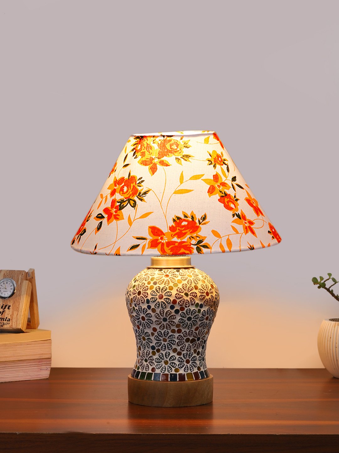 Ambika Home Multicolor Cotton Mosaic Glass Table Lamp | Decorative Bedside Lamp for Bedroom, Living Room, Hall, Hotel, Café, Restaurant, Office & Study Room | E27 Compatible - Image 2