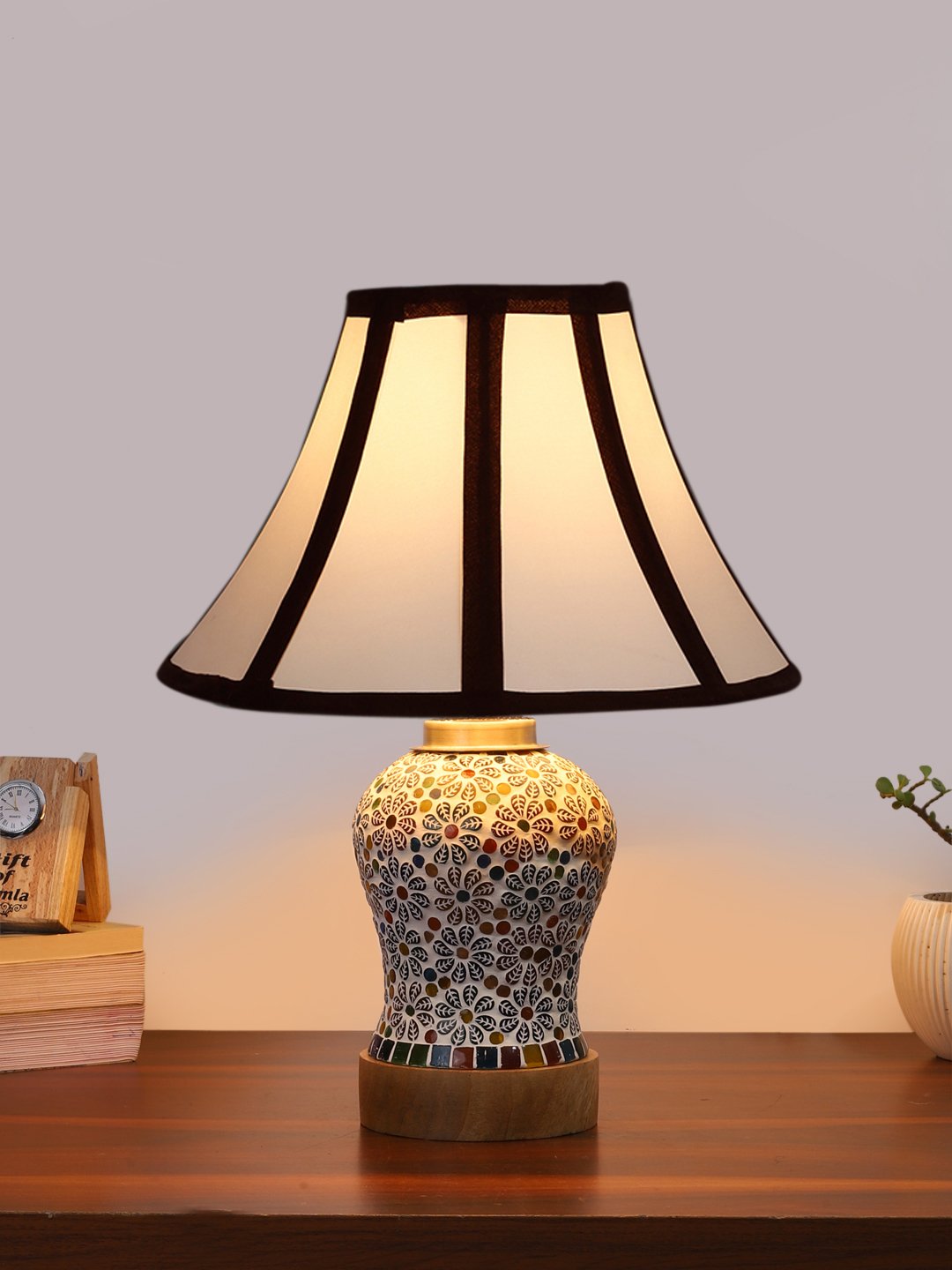 Ambika Home Multicolor Cotton Mosaic Glass Table Lamp | Decorative Bedside Lamp for Bedroom, Living Room, Hall, Hotel, Café, Restaurant, Office & Study Room | E27 Compatible - Image 2
