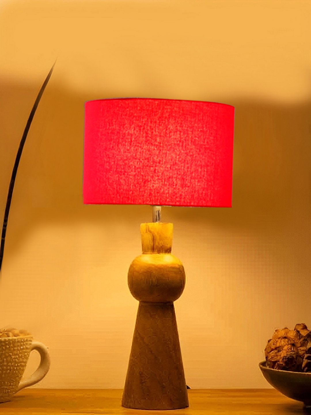Ambika Home Red cotton Rocket Table Lamp with Wooden Base | Decorative Bedside Lamp for Bedroom, Living Room, Hall, Hotel, Café, Restaurant, Office & Study Room | E27 Compatible - Image 2