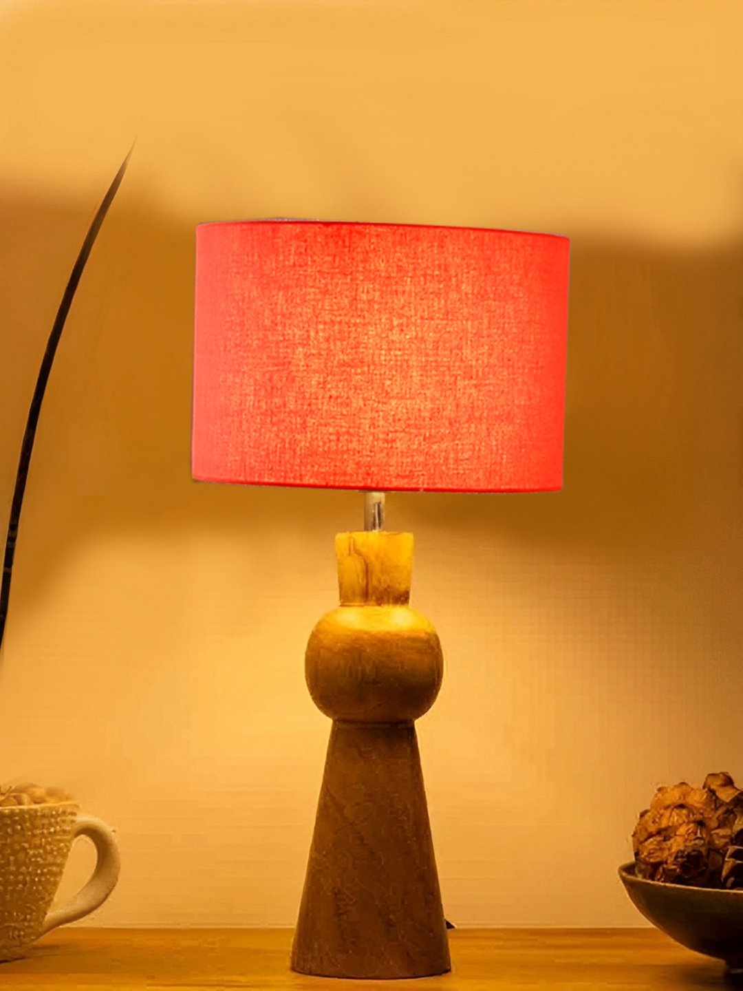 Ambika Home Orange cotton Rocket Table Lamp with Wooden Base | Decorative Bedside Lamp for Bedroom, Living Room, Hall, Hotel, Café, Restaurant, Office & Study Room | E27 Compatible - Image 2