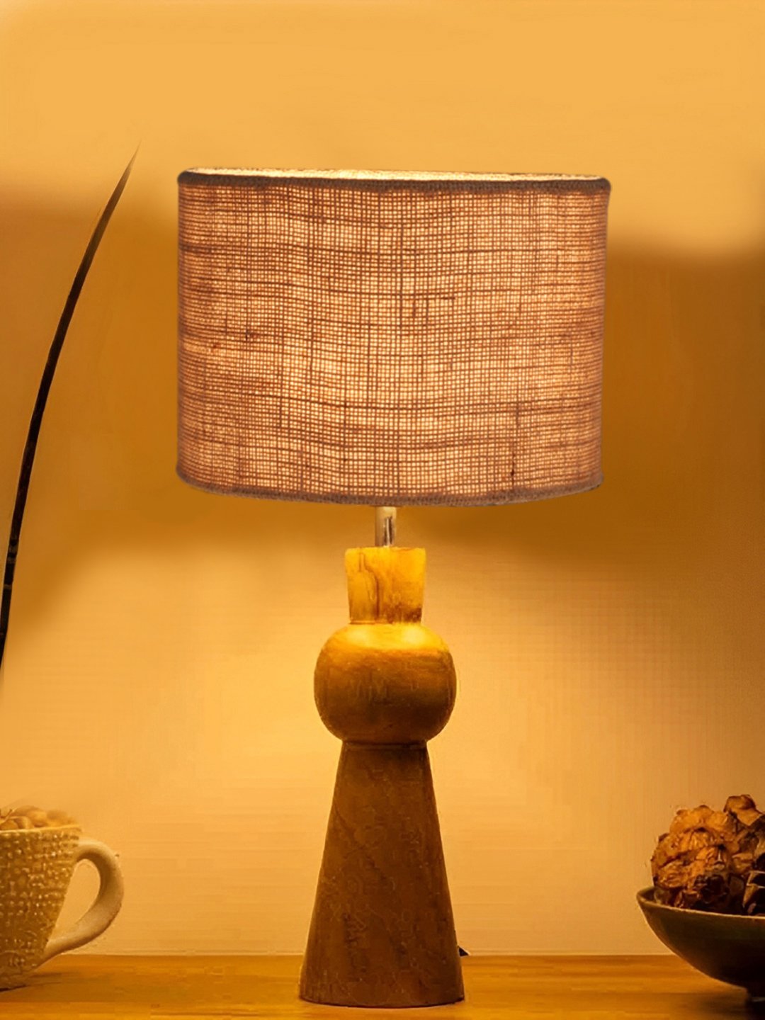 Ambika Home Beige Jute Rocket Table Lamp with Wooden Base | Decorative Bedside Lamp for Bedroom, Living Room, Hall, Hotel, Café, Restaurant, Office & Study Room | E27 Compatible - Image 2