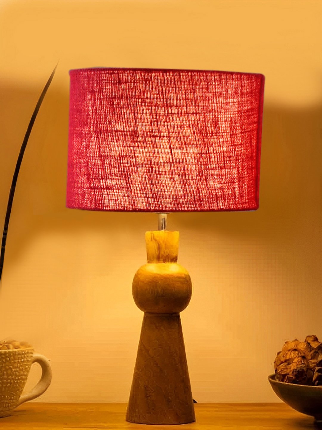 Ambika Home Maroon Jute Rocket Table Lamp with Wooden Base | Decorative Bedside Lamp for Bedroom, Living Room, Hall, Hotel, Café, Restaurant, Office & Study Room | E27 Compatible - Image 2