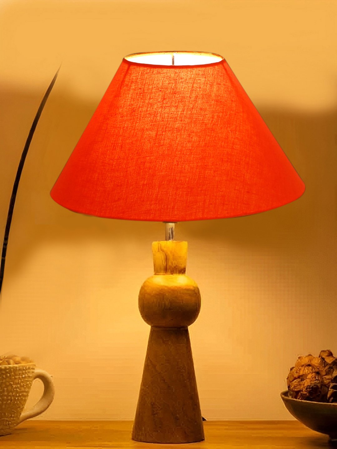 Ambika Home Orange cotton Rocket Table Lamp with Wooden Base | Decorative Bedside Lamp for Bedroom, Living Room, Hall, Hotel, Café, Restaurant, Office & Study Room | E27 Compatible - Image 2