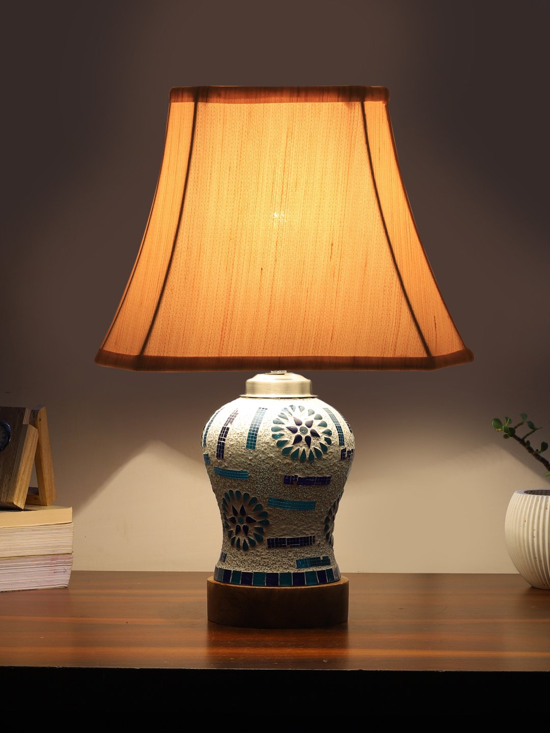 Ambika Home off-white Jute Mosaic Glass Table Lamp | Decorative Bedside Lamp for Bedroom, Living Room, Hall, Hotel, Café, Restaurant, Office & Study Room | E27 Compatible - Image 3