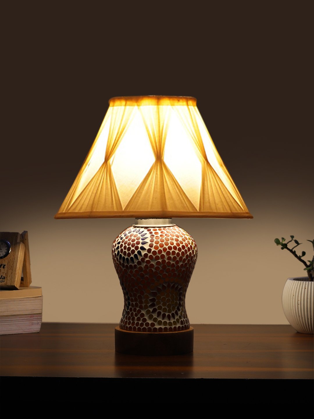 Ambika Home Multicolor Cotton Mosaic Glass Table Lamp | Decorative Bedside Lamp for Bedroom, Living Room, Hall, Hotel, Café, Restaurant, Office & Study Room | E27 Compatible - Image 3