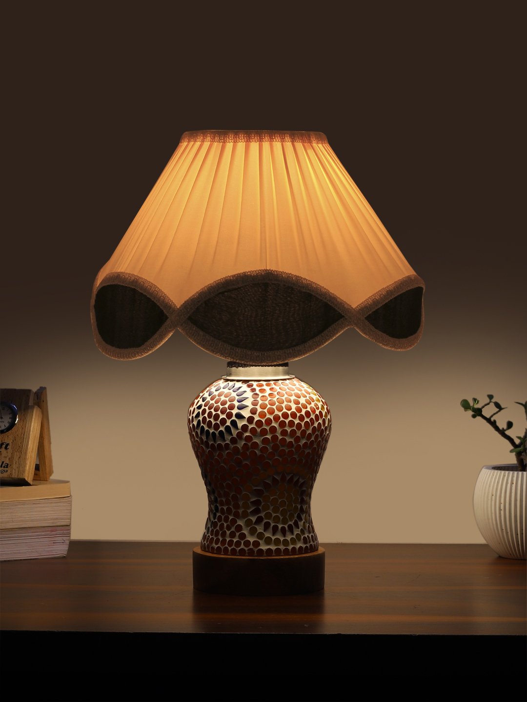 Ambika Home Multicolor Jute Mosaic Glass Table Lamp | Decorative Bedside Lamp for Bedroom, Living Room, Hall, Hotel, Café, Restaurant, Office & Study Room | E27 Compatible - Image 3
