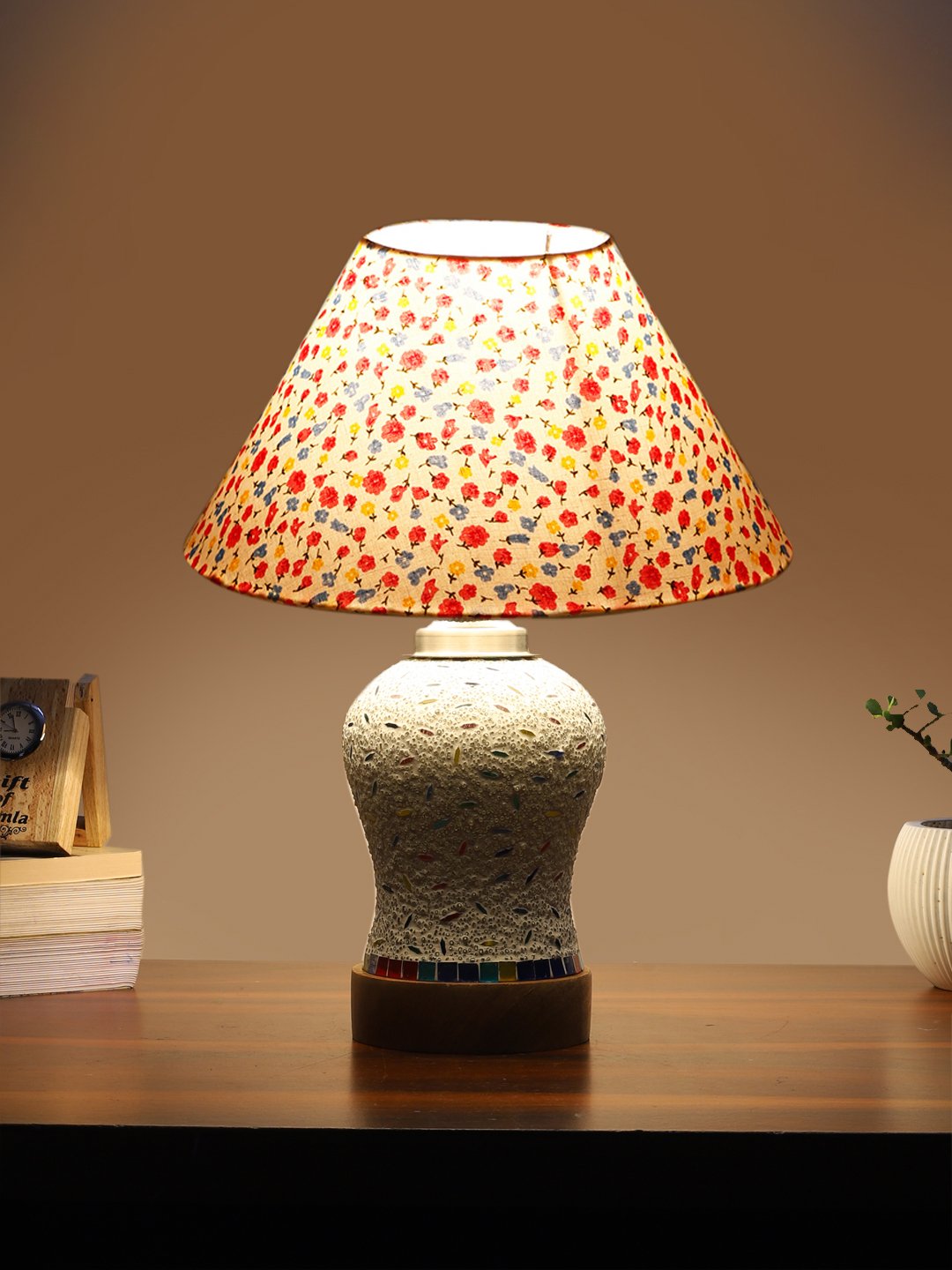 Ambika Home Multicolor Cotton Mosaic Glass Table Lamp | Decorative Bedside Lamp for Bedroom, Living Room, Hall, Hotel, Café, Restaurant, Office & Study Room | E27 Compatible - Image 3