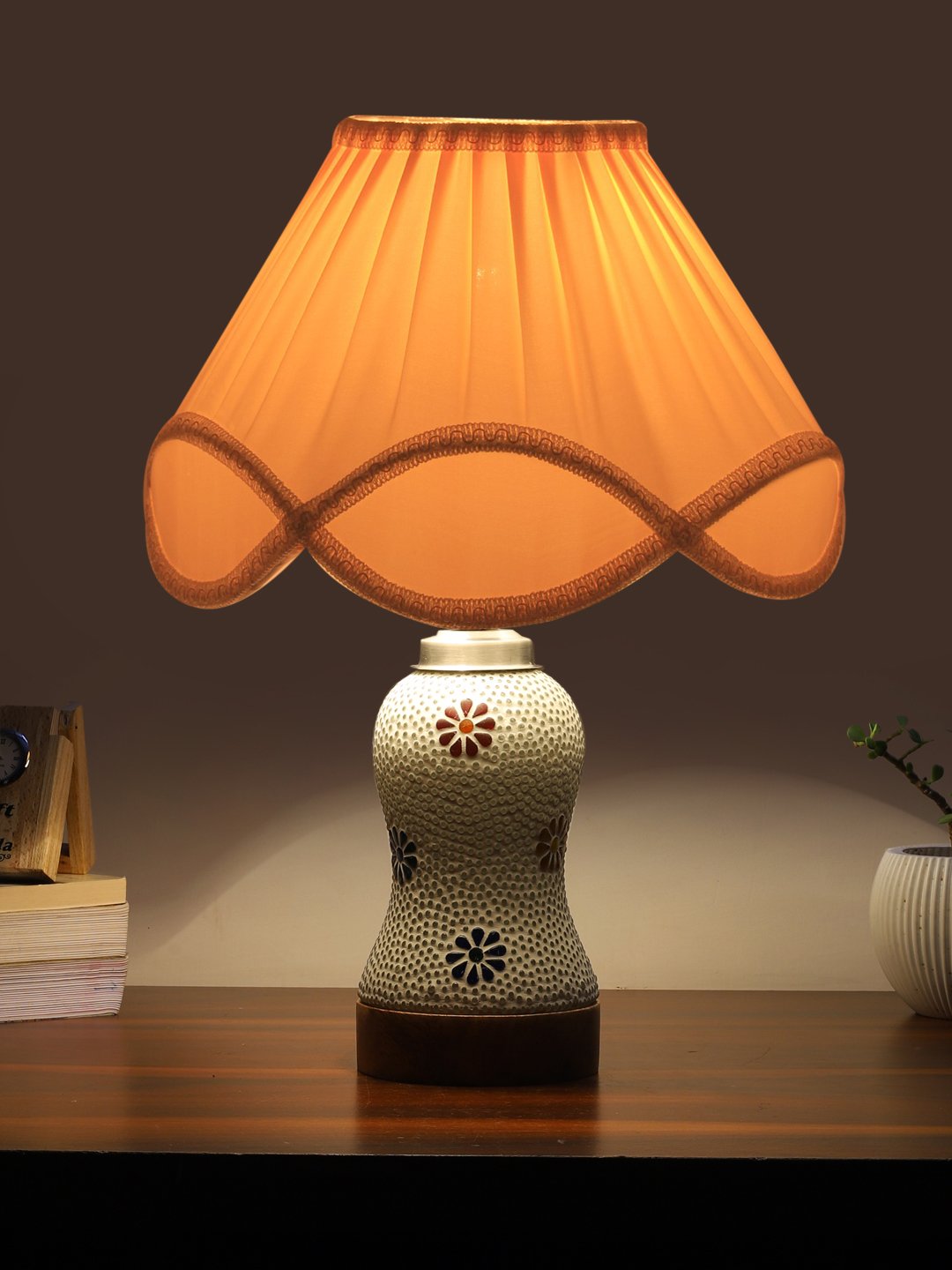 Ambika Home off-white Cotton Mosaic Glass Table Lamp | Decorative Bedside Lamp for Bedroom, Living Room, Hall, Hotel, Café, Restaurant, Office & Study Room | E27 Compatible - Image 3