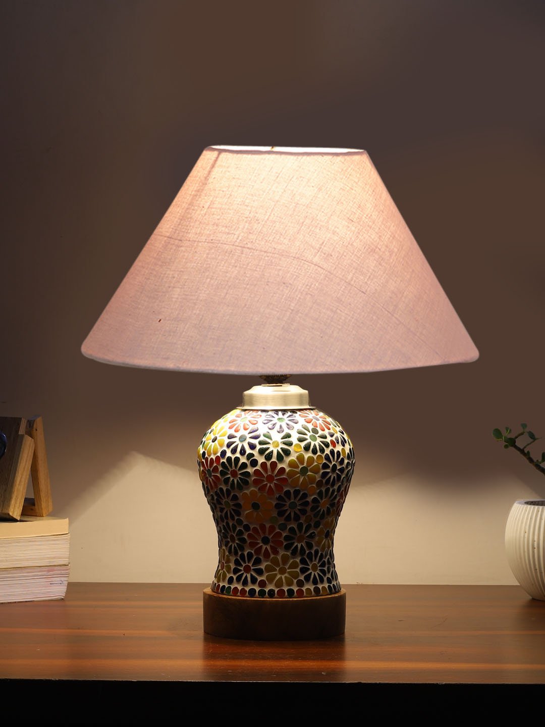 Ambika Home Grey Cotton Mosaic Glass Table Lamp | Decorative Bedside Lamp for Bedroom, Living Room, Hall, Hotel, Café, Restaurant, Office & Study Room | E27 Compatible - Image 3