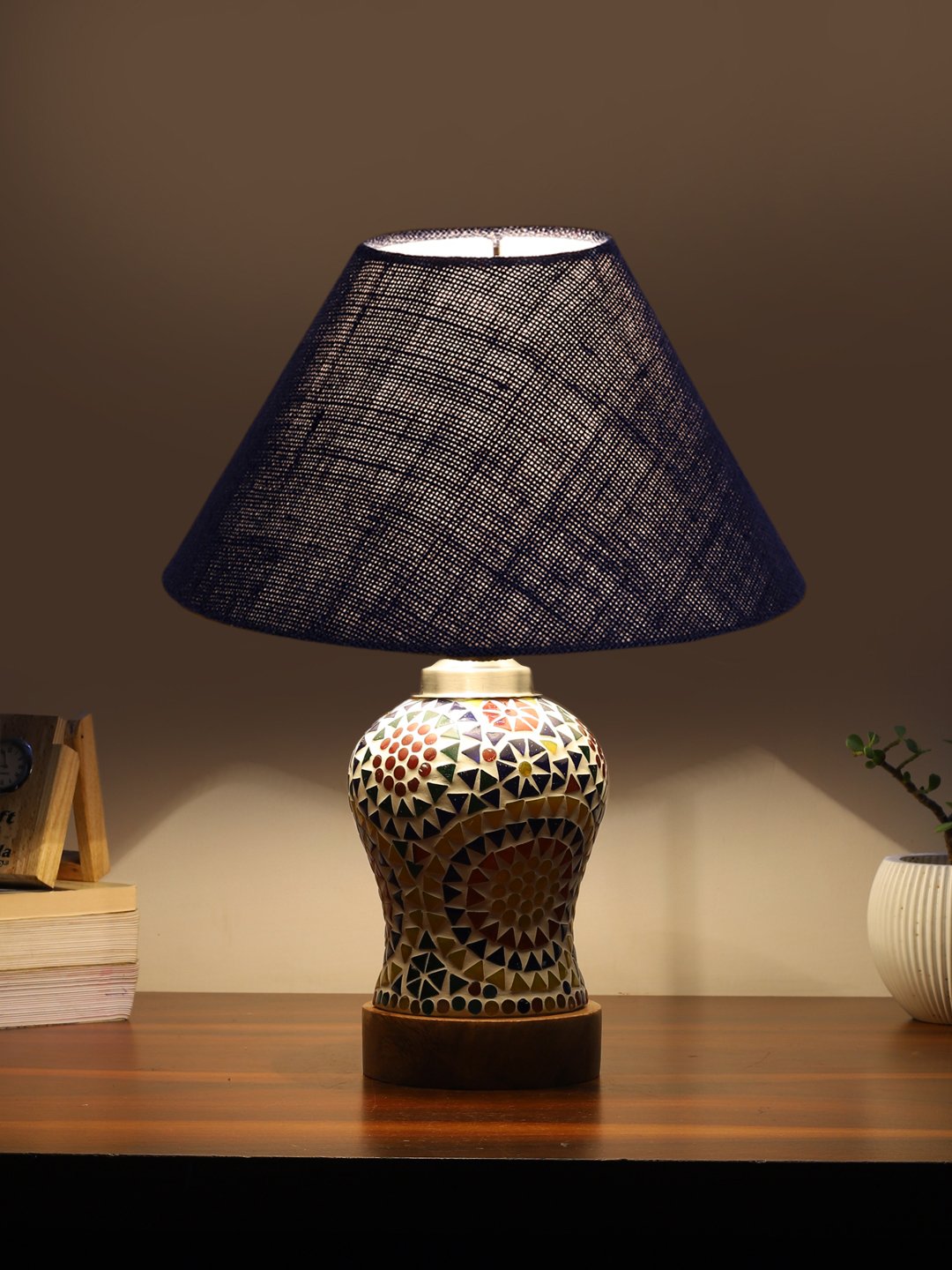 Ambika Home Blue Jute Mosaic Glass Table Lamp | Decorative Bedside Lamp for Bedroom, Living Room, Hall, Hotel, Café, Restaurant, Office & Study Room | E27 Compatible - Image 3
