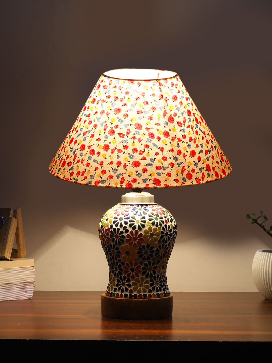 Ambika Home Multicolor Cotton Mosaic Glass Table Lamp | Decorative Bedside Lamp for Bedroom, Living Room, Hall, Hotel, Café, Restaurant, Office & Study Room | E27 Compatible - Image 3