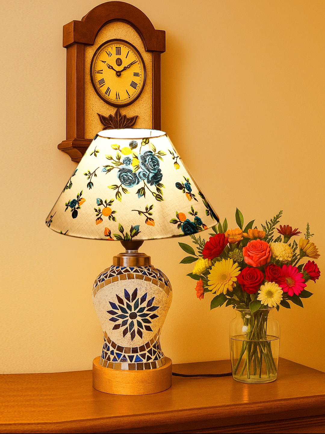 Ambika Home Multicolor Cotton Mosaic Glass Table Lamp | Decorative Bedside Lamp for Bedroom, Living Room, Hall, Hotel, Café, Restaurant, Office & Study Room | E27 Compatible - Image 3