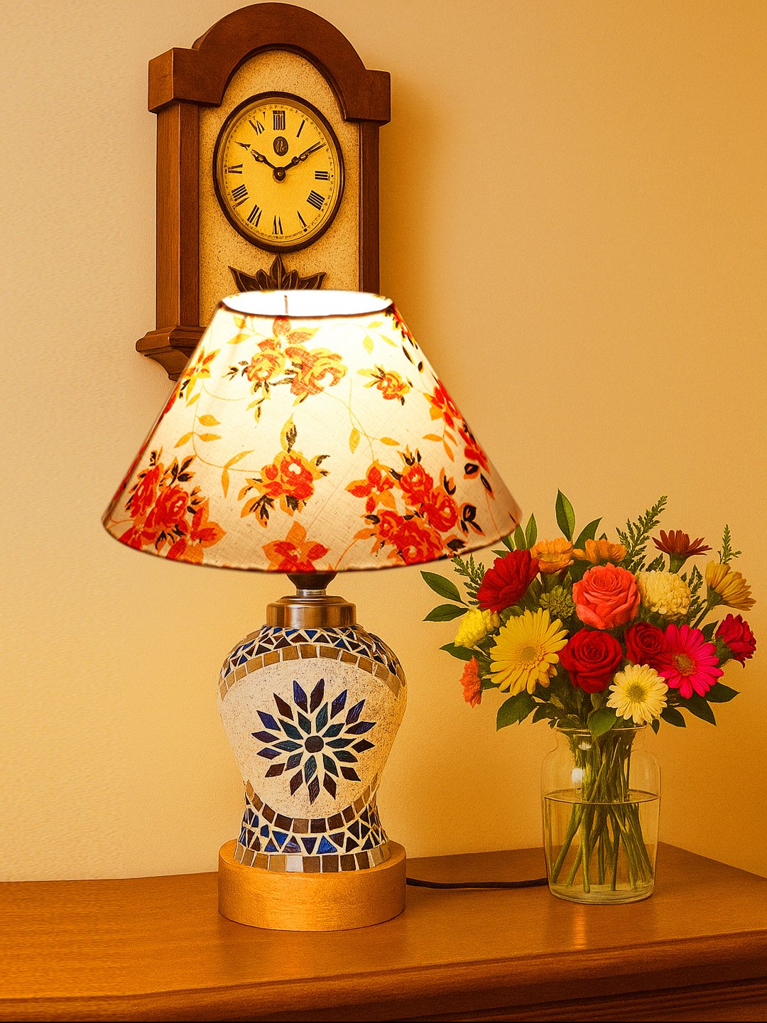 Ambika Home Multicolor Cotton Mosaic Glass Table Lamp | Decorative Bedside Lamp for Bedroom, Living Room, Hall, Hotel, Café, Restaurant, Office & Study Room | E27 Compatible - Image 3