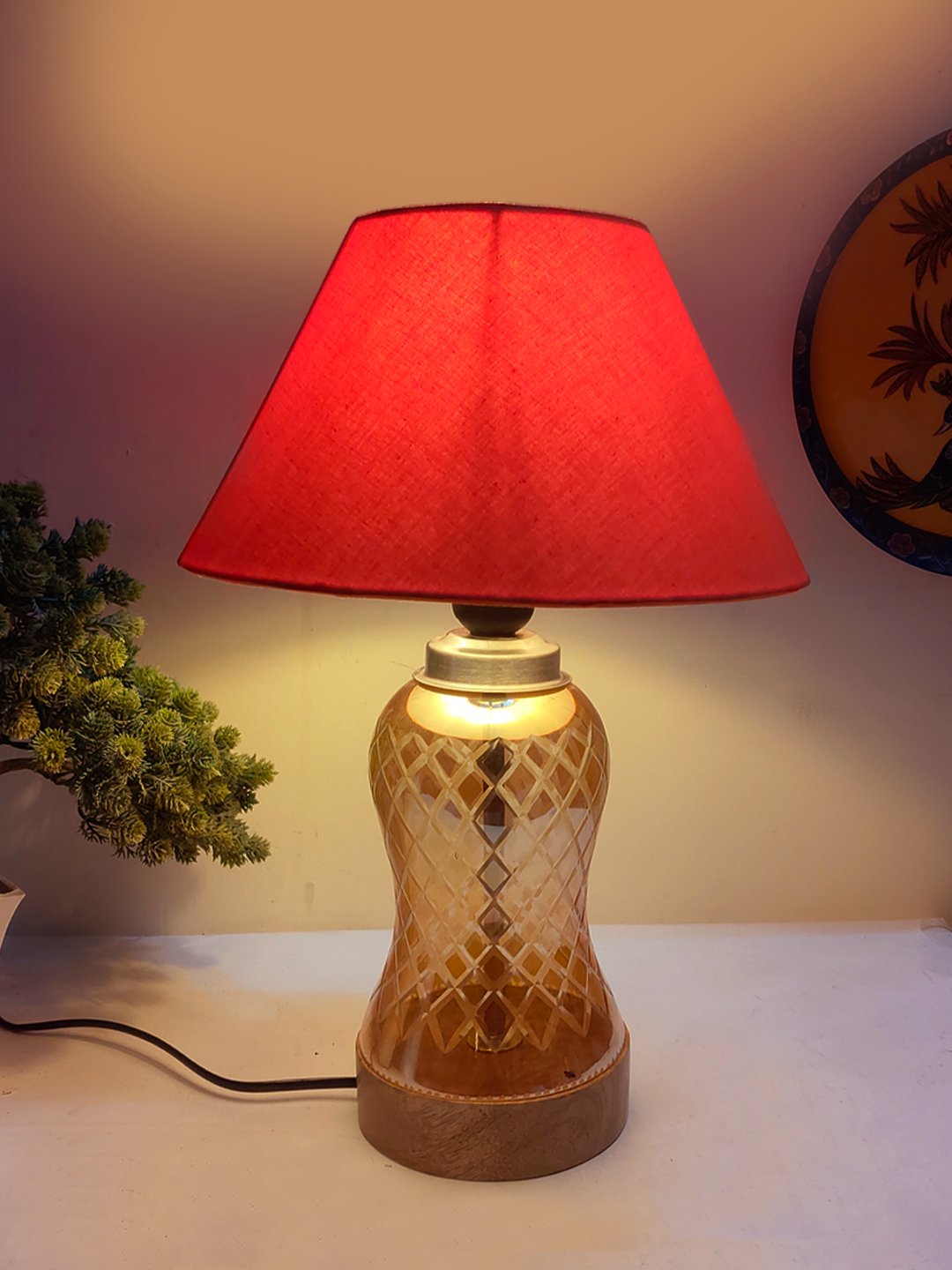 Ambika Home Orange Cotton Lavender Glass Table Lamp | Decorative Bedside Lamp for Bedroom, Living Room, Hall, Hotel, Café, Restaurant, Office & Study Room | E27 Compatible - Image 3