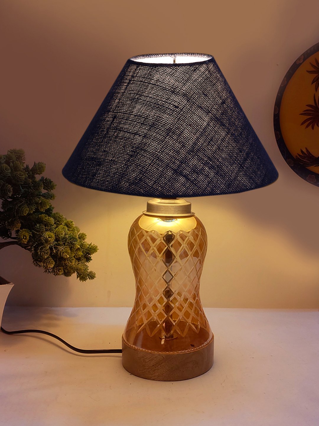 Ambika Home Blue Jute Lavender Glass Table Lamp | Decorative Bedside Lamp for Bedroom, Living Room, Hall, Hotel, Café, Restaurant, Office & Study Room | E27 Compatible - Image 3