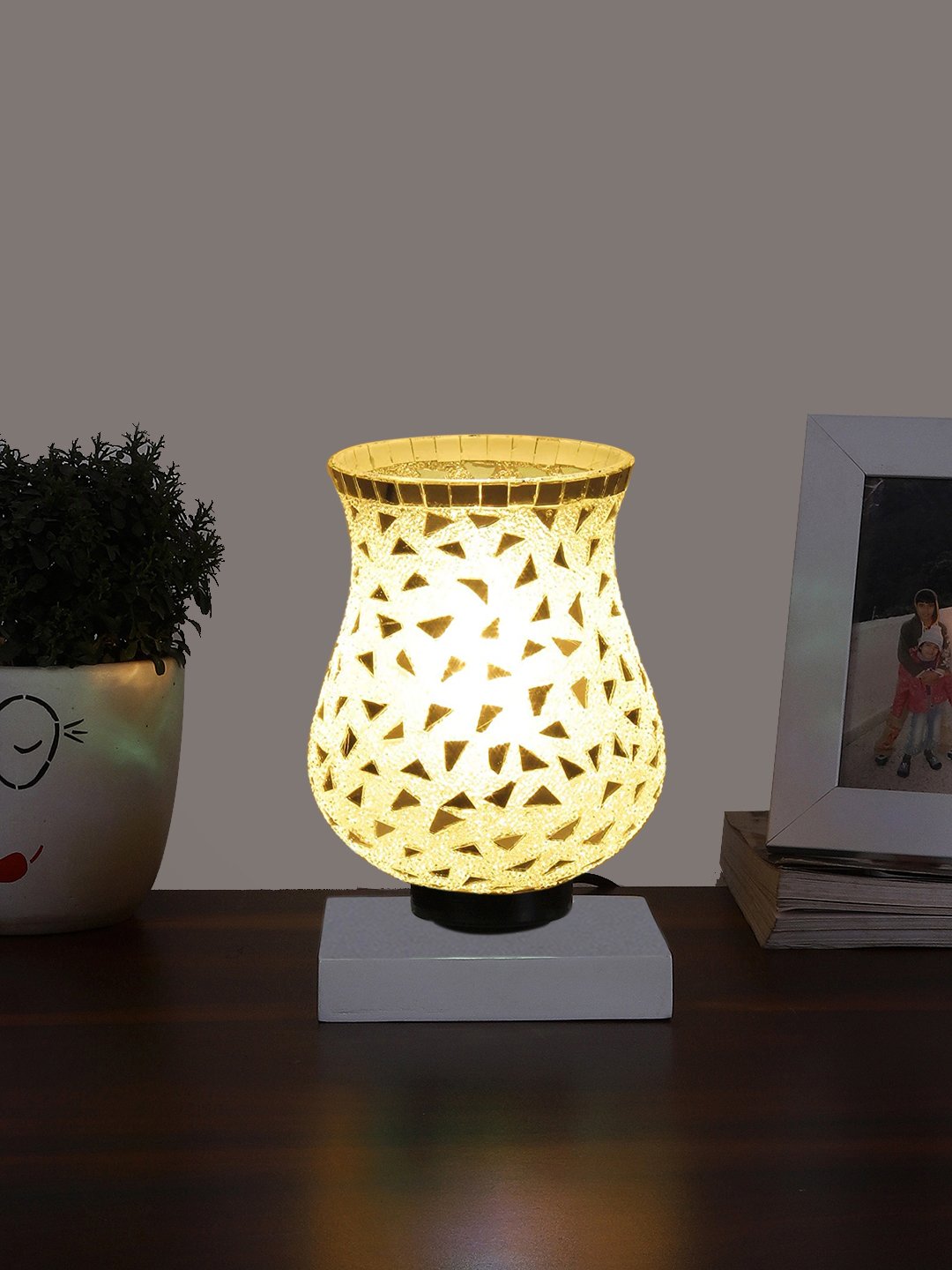 Ambika Home Nordic Mosaic Multicolor Mosaic Glass Table Lamp with Wooden Base | Premium Bedside Lamp for Bedroom, Living Room, Hall, Hotel, Café, Restaurant & Office | E27 Compatible - Image 3