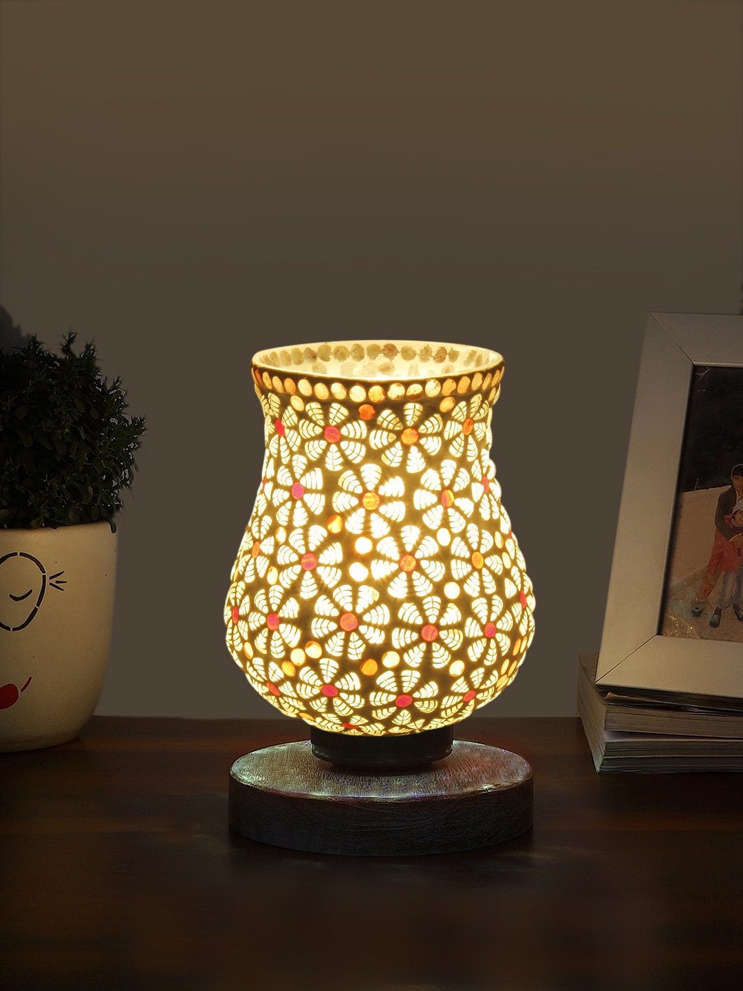 Ambika Home Aurora Mosaic Multicolor Mosaic Glass Table Lamp with Wooden Base | Premium Bedside Lamp for Bedroom, Living Room, Hall, Hotel, Café, Restaurant & Office | E27 Compatible - Image 3