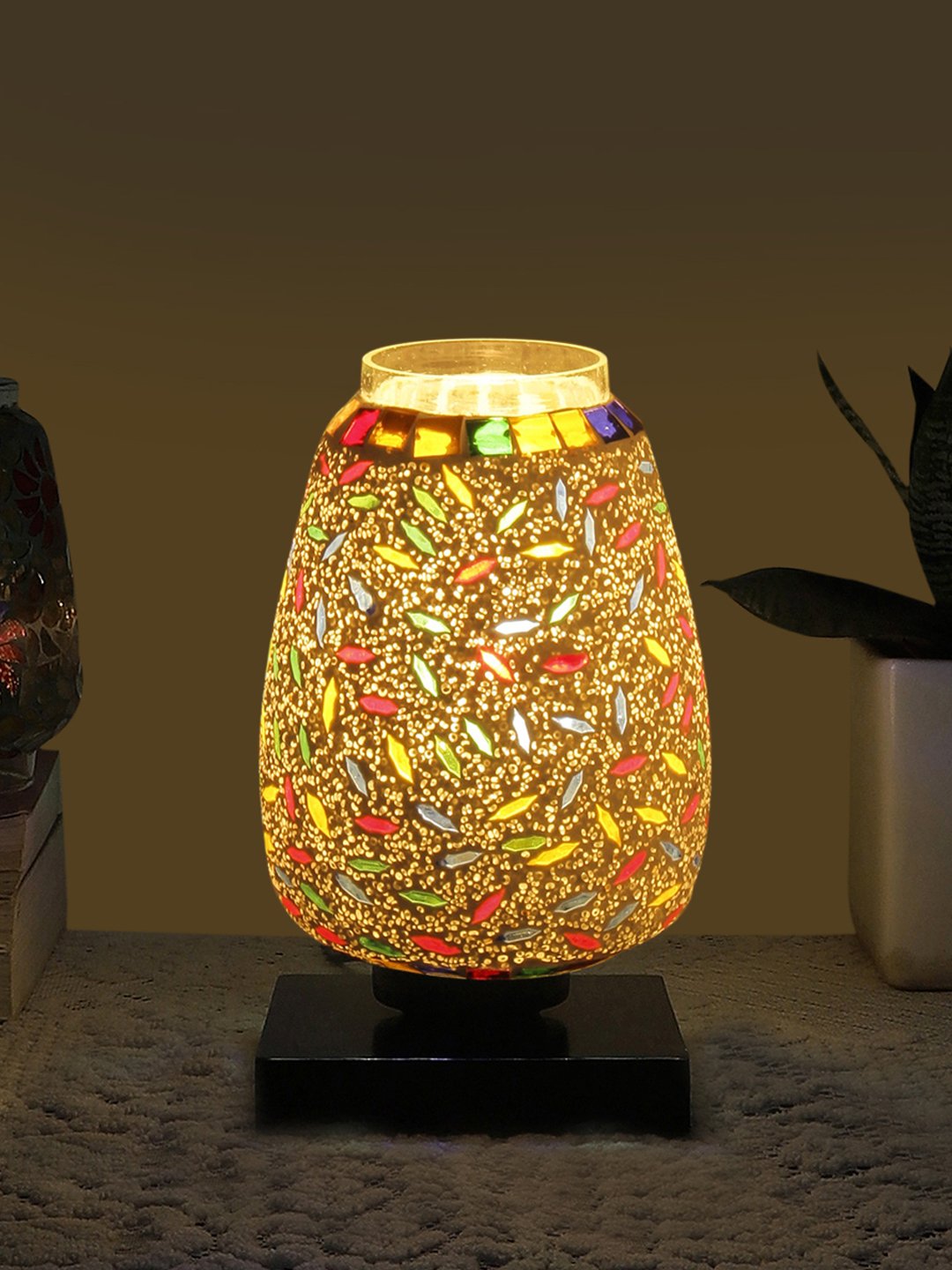 Ambika Home Elara Mosaic Multicolor Mosaic Glass Table Lamp with Wooden Base | Premium Bedside Lamp for Bedroom, Living Room, Hall, Hotel, Café, Restaurant & Office | E27 Compatible - Image 3