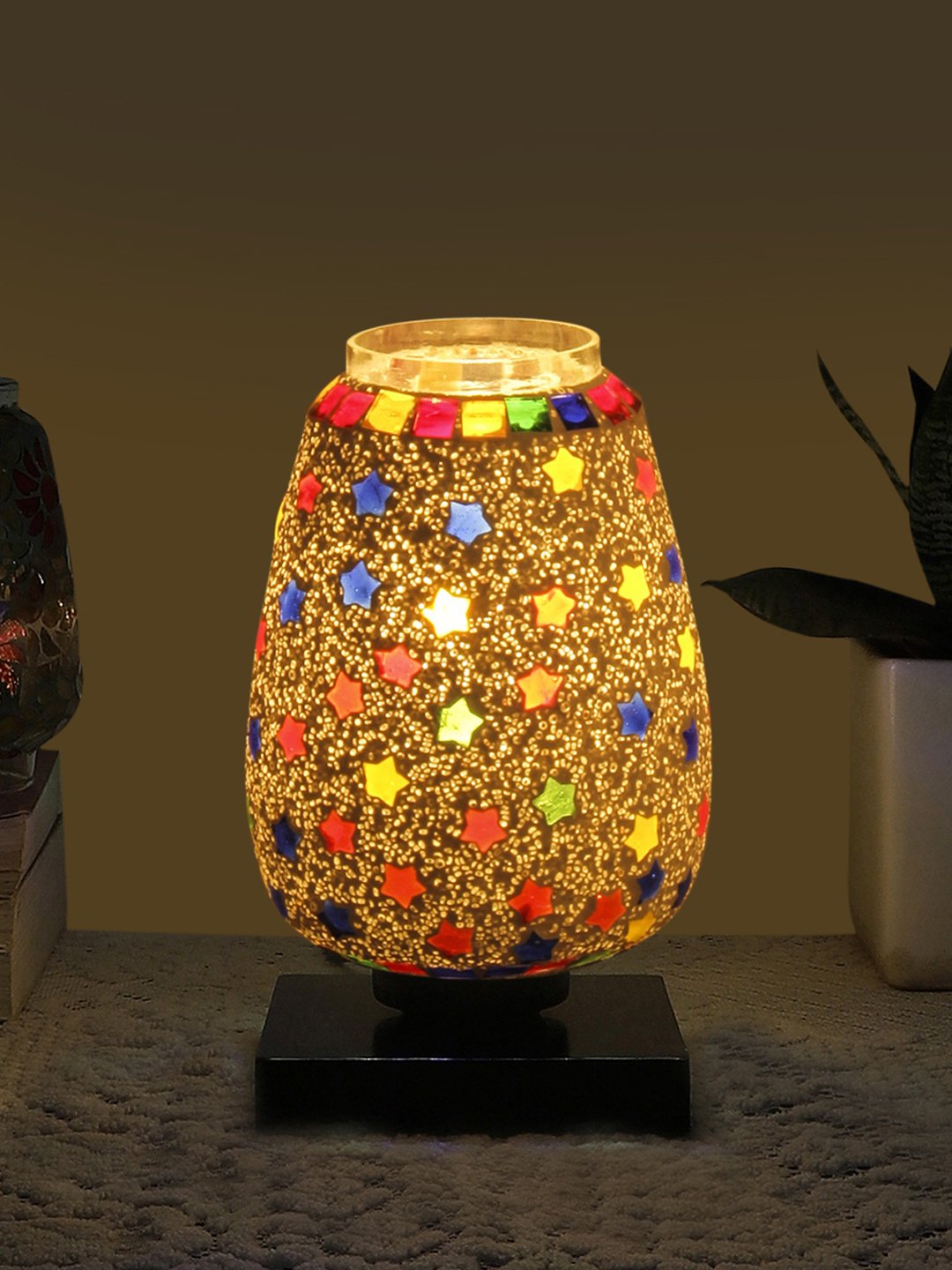 Ambika Home Solara Mosaic Multicolor Mosaic Glass Table Lamp with Wooden Base | Premium Bedside Lamp for Bedroom, Living Room, Hall, Hotel, Café, Restaurant & Office | E27 Compatible - Image 3