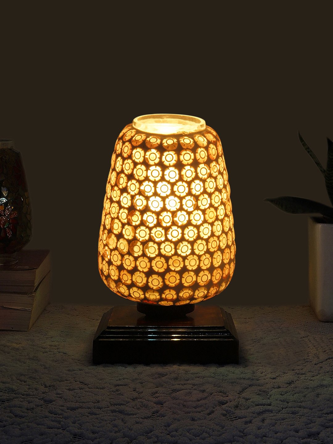 Ambika Home Nordic Mosaic Multicolor Mosaic Glass Table Lamp with Wooden Base | Premium Bedside Lamp for Bedroom, Living Room, Hall, Hotel, Café, Restaurant & Office | E27 Compatible - Image 3