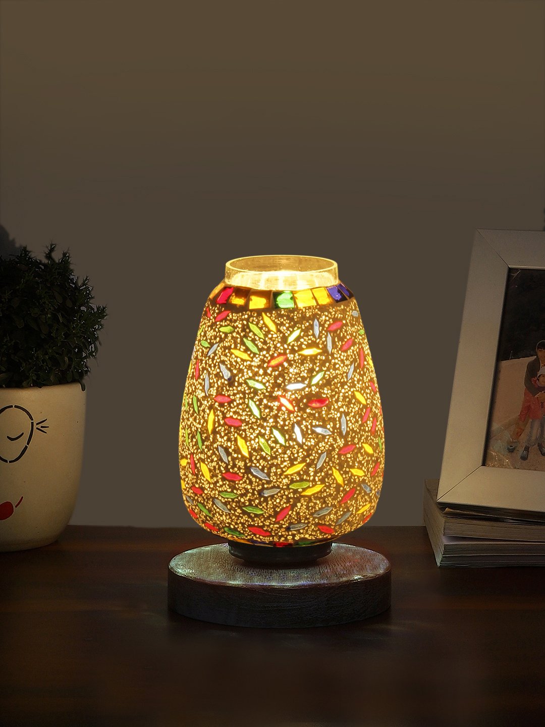 Ambika Home Royale Mosaic Multicolor Mosaic Glass Table Lamp with Wooden Base | Premium Bedside Lamp for Bedroom, Living Room, Hall, Hotel, Café, Restaurant & Office | E27 Compatible - Image 3