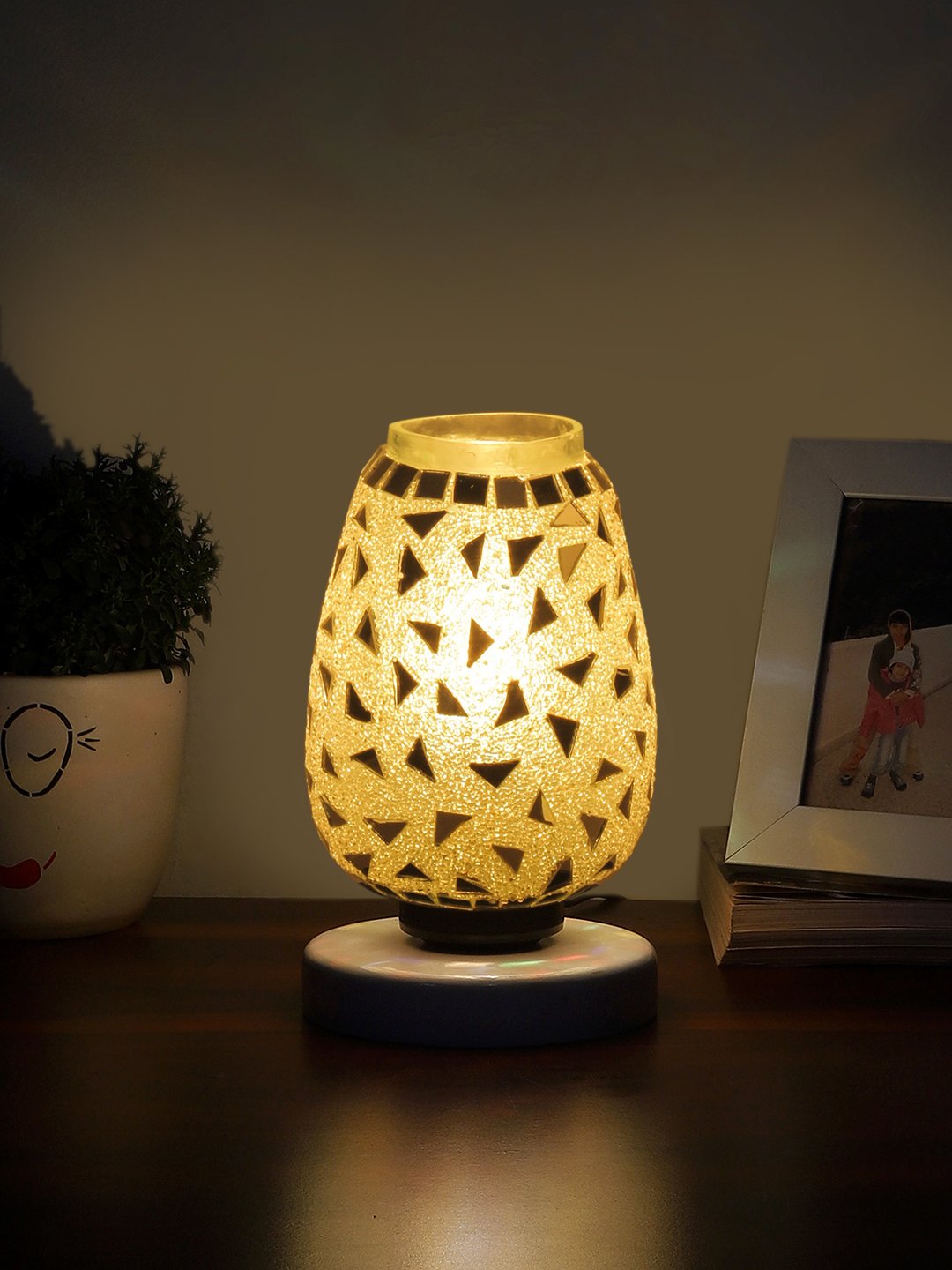 Ambika Home Aurelia Mosaic Multicolor Mosaic Glass Table Lamp with Wooden Base | Premium Bedside Lamp for Bedroom, Living Room, Hall, Hotel, Café, Restaurant & Office | E27 Compatible - Image 3