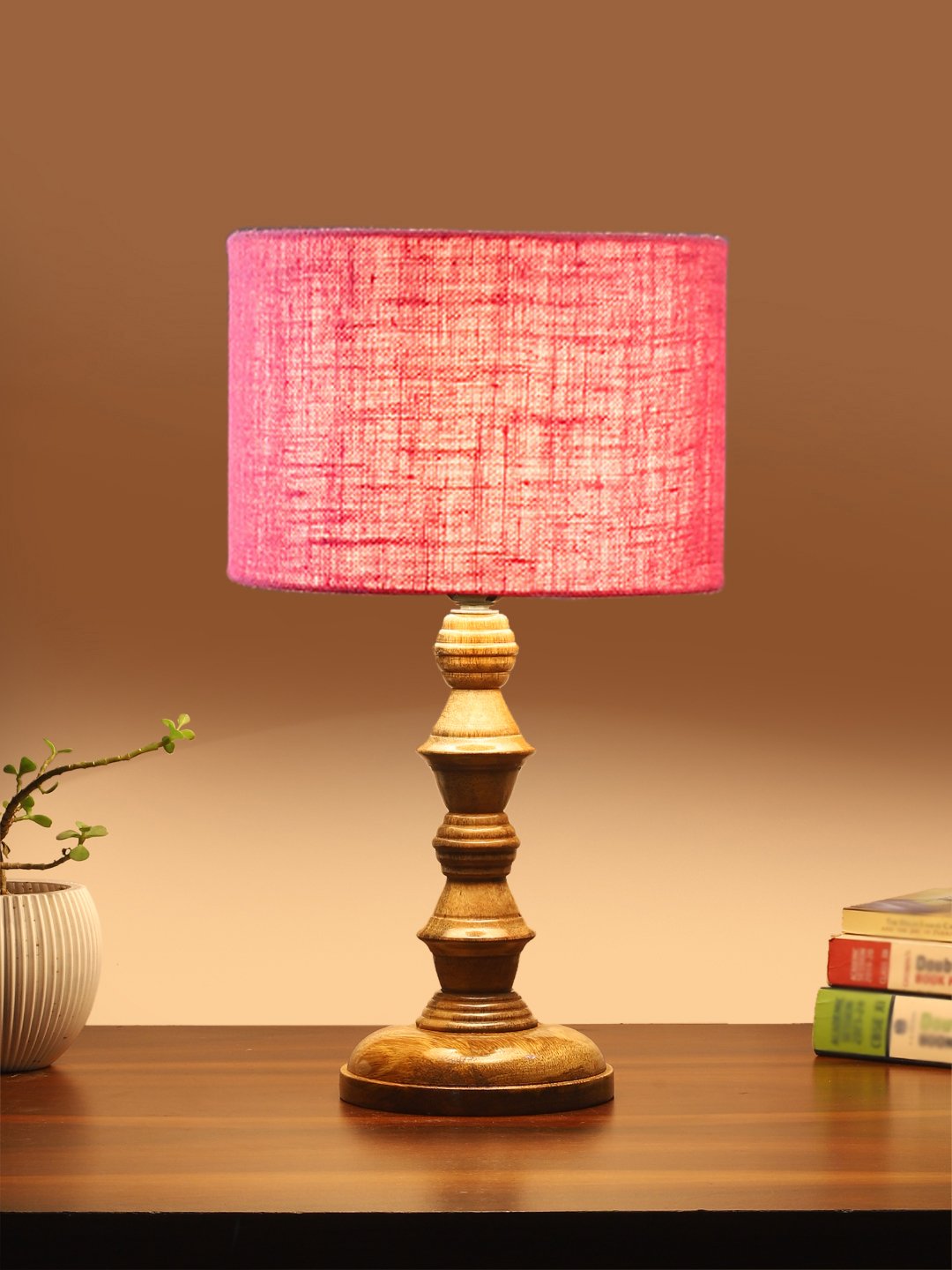 Ambika Home Pink Jute Wooden Table Lamp | Decorative Bedside Lamp for Bedroom, Living Room, Hall, Hotel, Café, Restaurant, Office & Study Room | E27 Compatible - Image 3