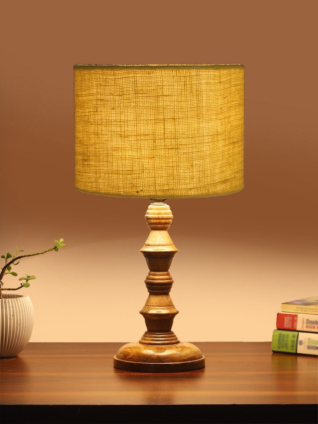 Ambika Home Yellow Jute Wooden Table Lamp | Decorative Bedside Lamp for Bedroom, Living Room, Hall, Hotel, Café, Restaurant, Office & Study Room | E27 Compatible - Image 3