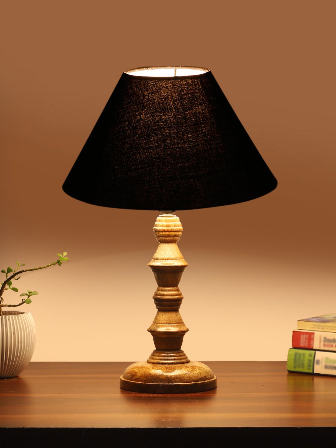 Ambika Home Black cotton Wooden Table Lamp | Decorative Bedside Lamp for Bedroom, Living Room, Hall, Hotel, Café, Restaurant, Office & Study Room | E27 Compatible - Image 3