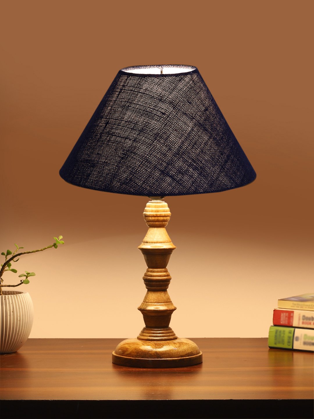 Ambika Home Blue Jute Wooden Table Lamp | Decorative Bedside Lamp for Bedroom, Living Room, Hall, Hotel, Café, Restaurant, Office & Study Room | E27 Compatible - Image 3