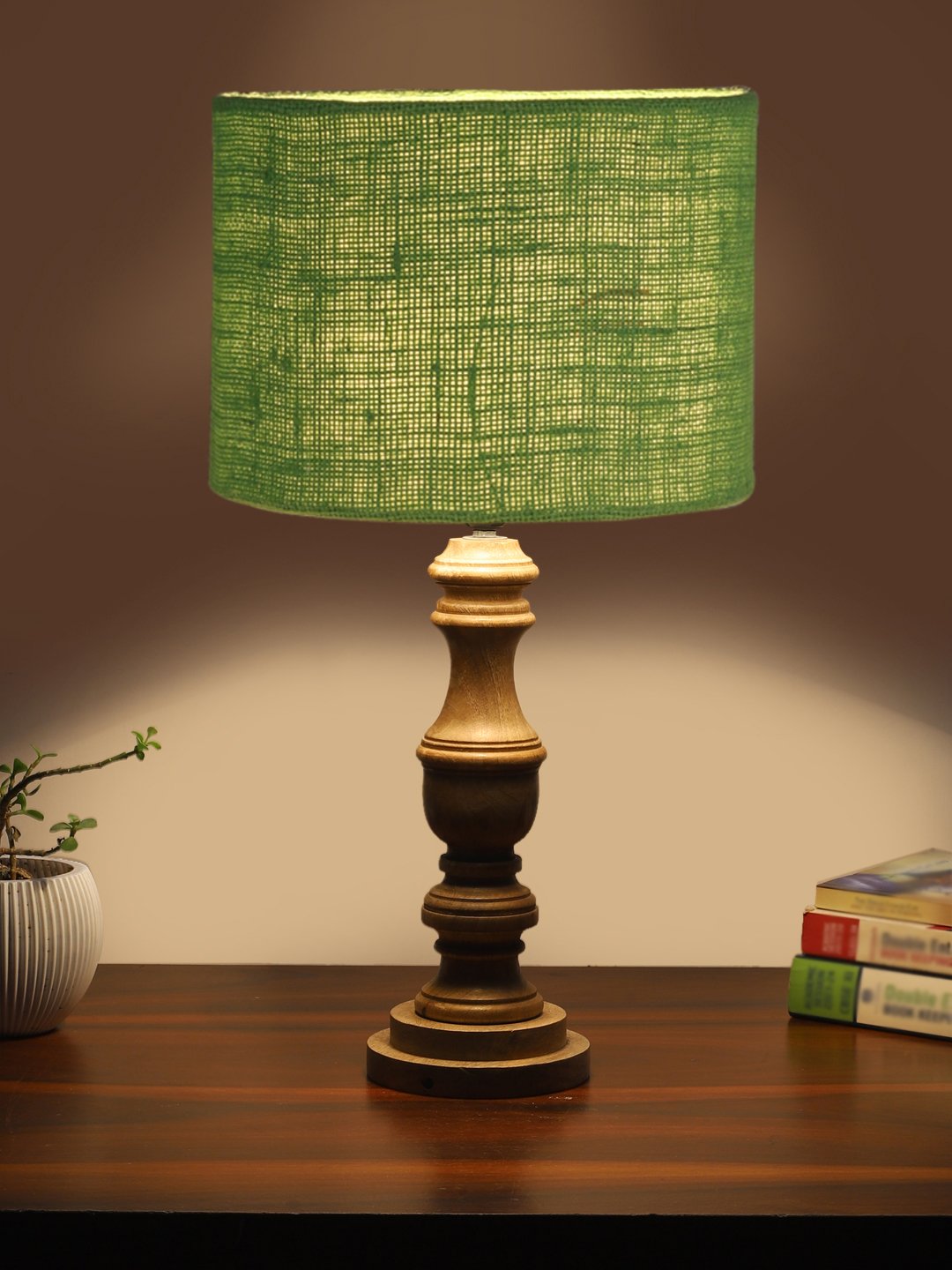 Ambika Home Green Jute Wooden Table Lamp | Decorative Bedside Lamp for Bedroom, Living Room, Hall, Hotel, Café, Restaurant, Office & Study Room | E27 Compatible - Image 3